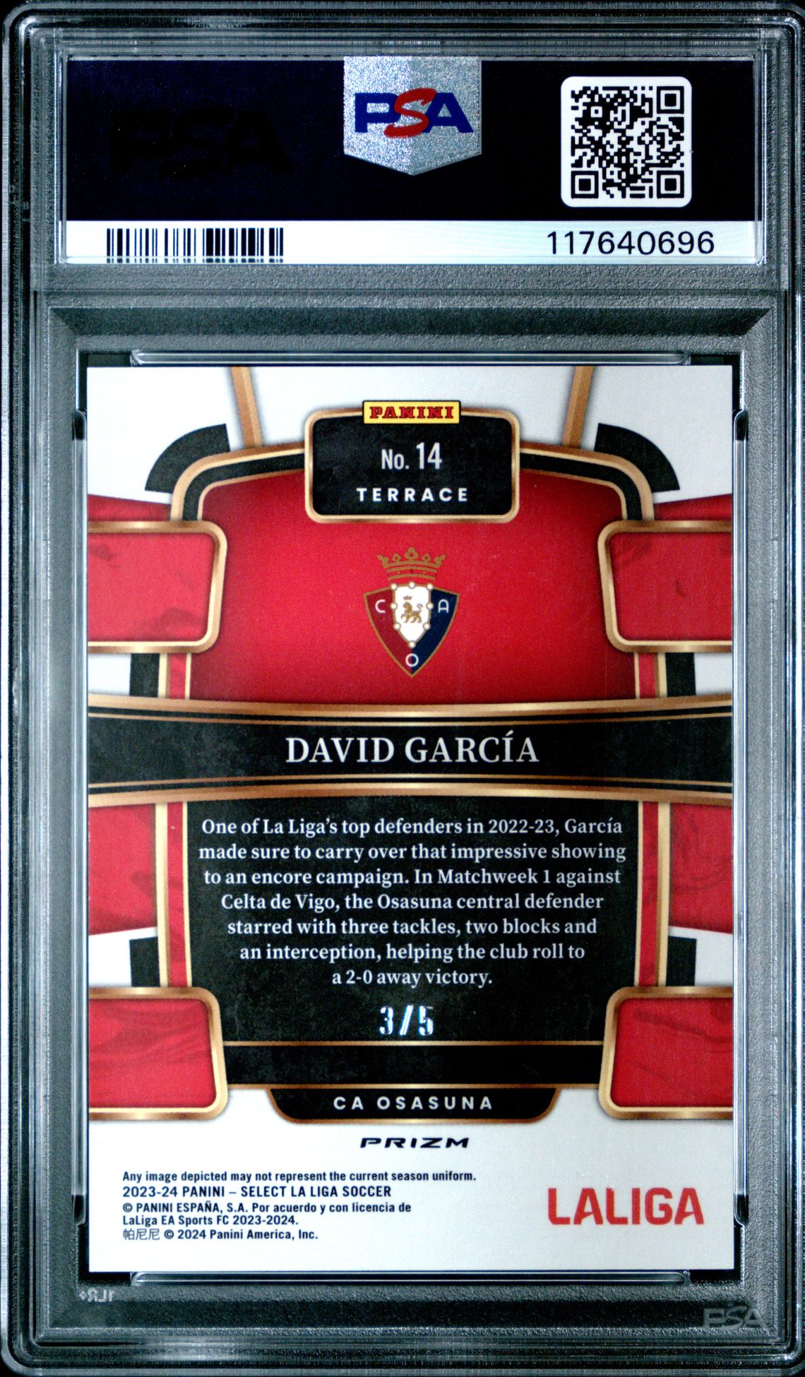 2023-24 Panini Select La Liga David Garcia #14 (Green) Mint 9 back