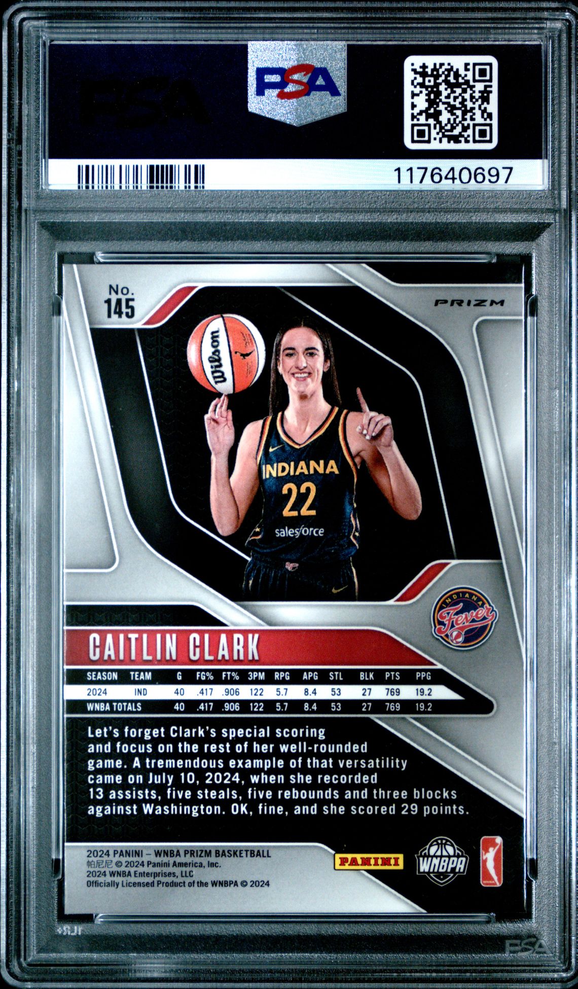 2024 Panini Prizm Wnba Caitlin Clark #145 (Green Prizm) Mint 9 back