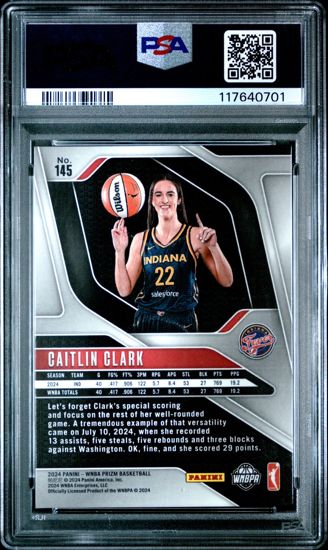 2024 Panini Prizm Wnba Caitlin Clark #145 Mint 9 back