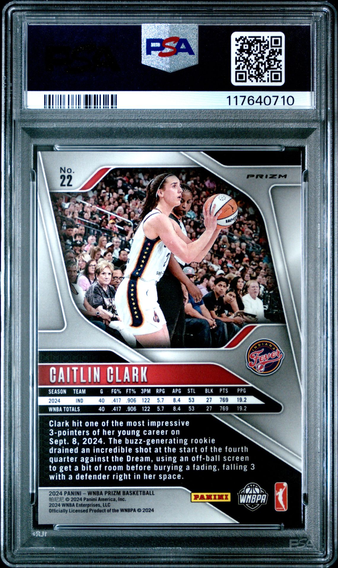 2024 Panini Prizm Wnba Caitlin Clark #22 (Orange Ice) Mint 9 back
