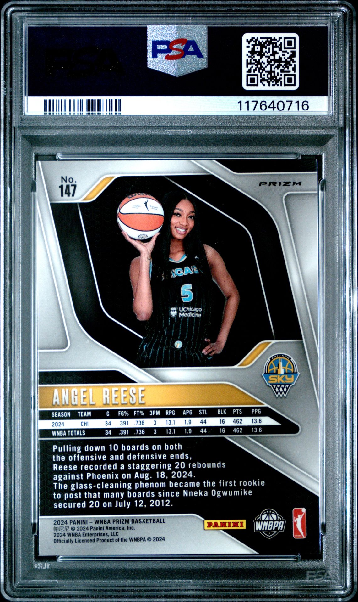 2024 Panini Prizm Wnba Angel Reese #147 (Blue Velocity) Mint 9 back
