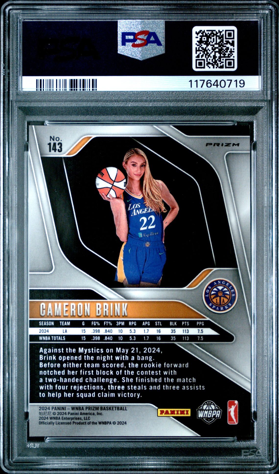 2024 Panini Prizm Wnba Cameron Brink #143 (Ice) Mint 9 back