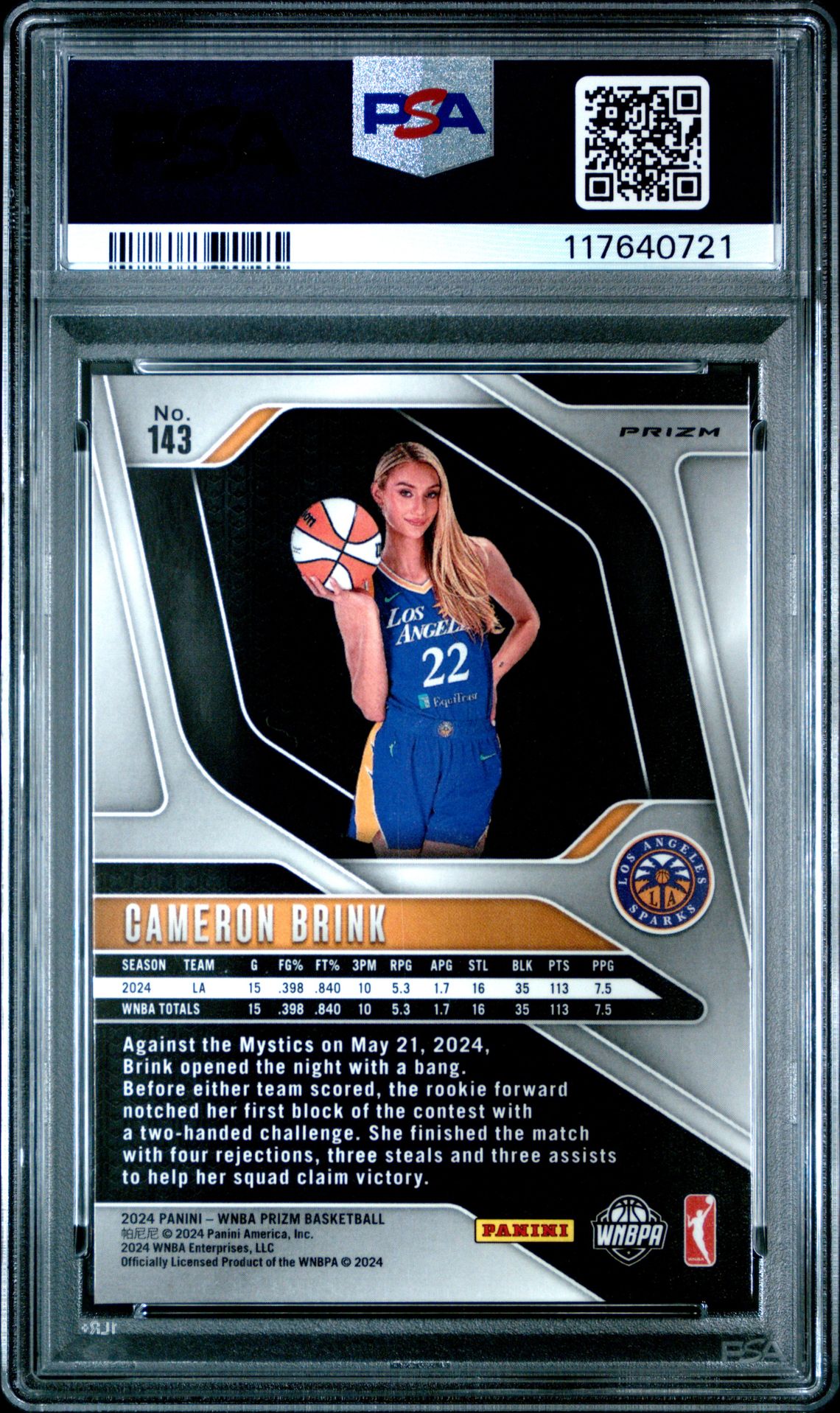 2024 Panini Prizm Wnba Cameron Brink #143 (Green Prizm) Mint 9 back
