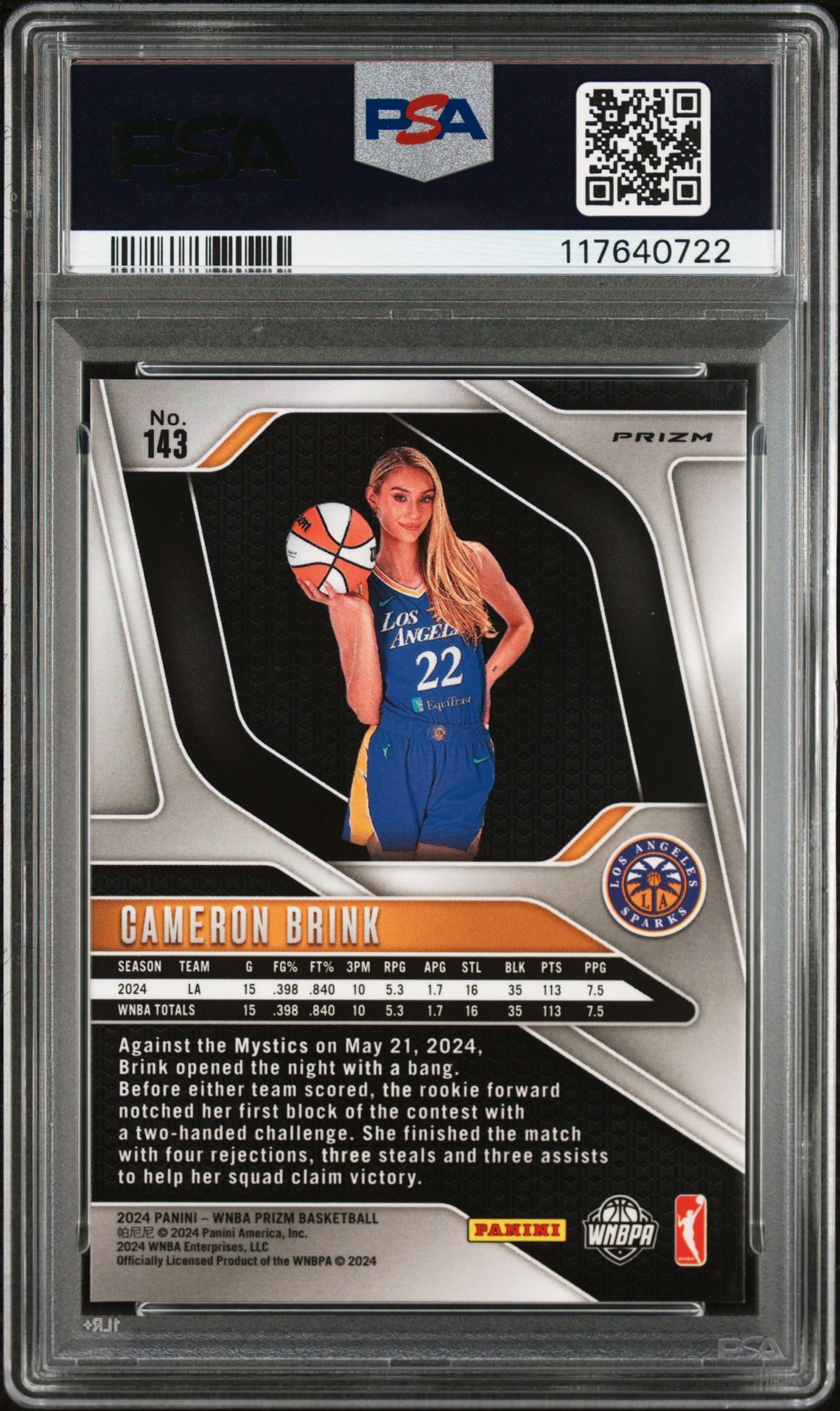 2024 Panini Prizm Wnba Cameron Brink #143 (Green Prizm) Mint 9 back