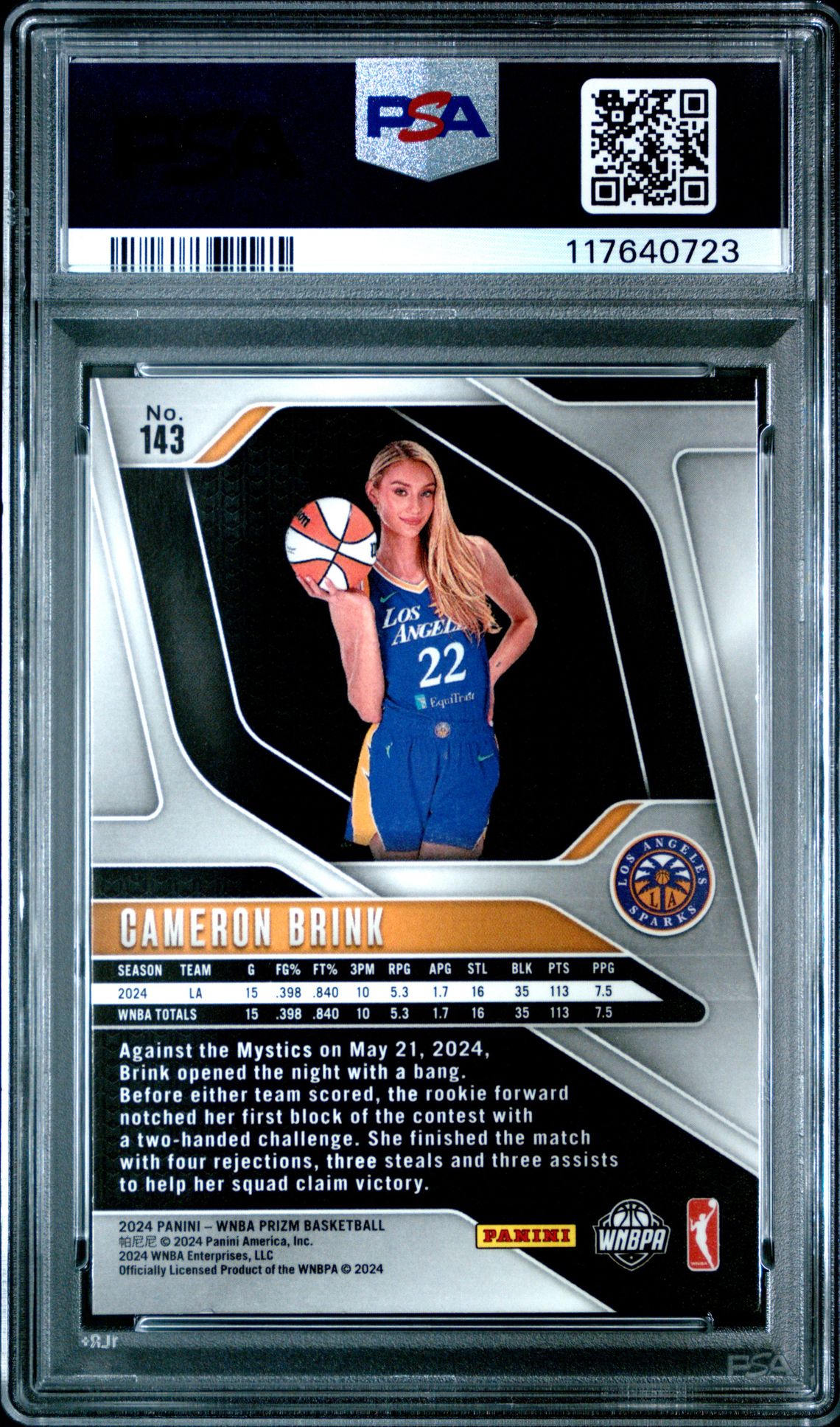 2024 Panini Prizm Wnba Cameron Brink #143 Mint 9 back