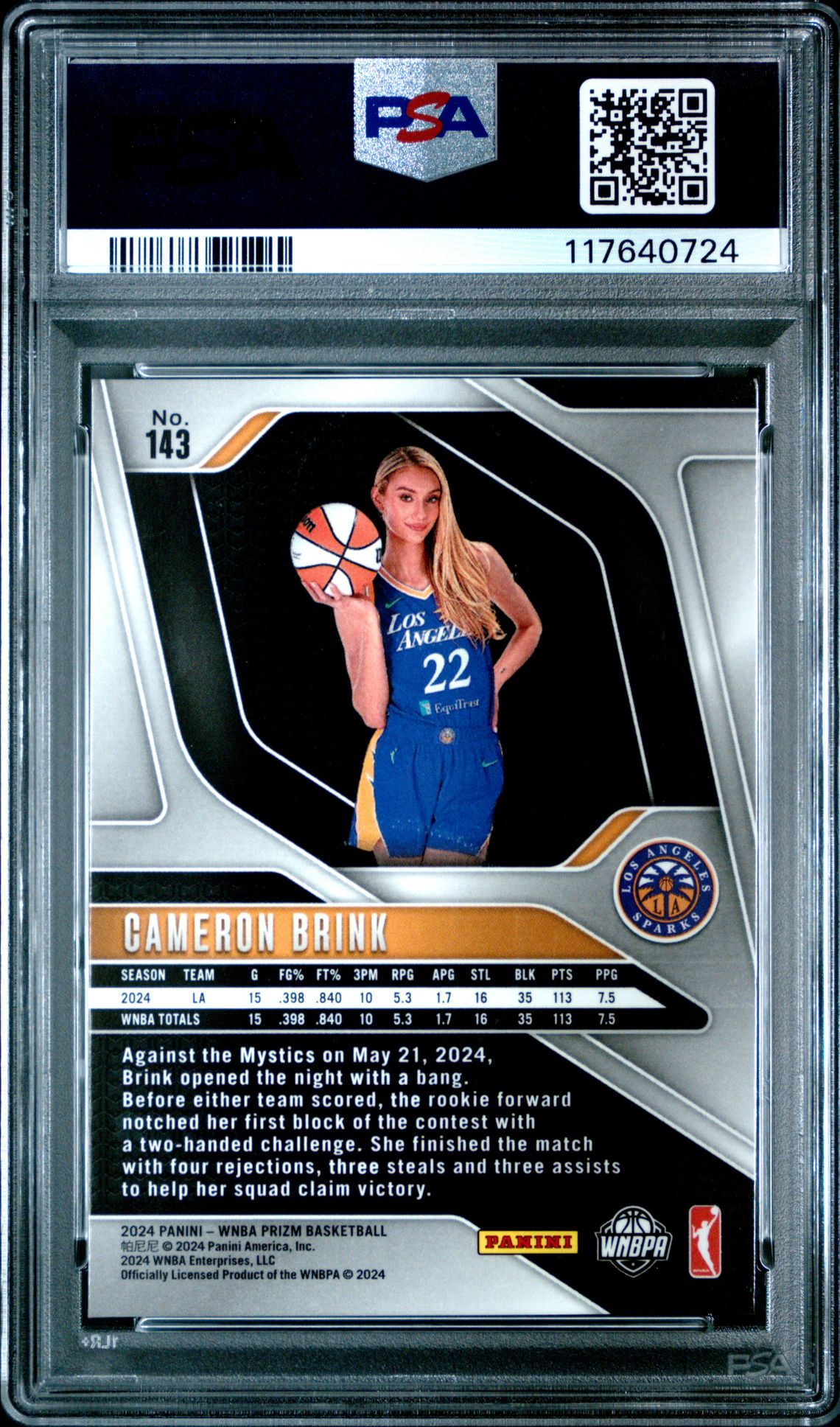 2024 Panini Prizm Wnba Cameron Brink #143 Nm-Mt 8 back