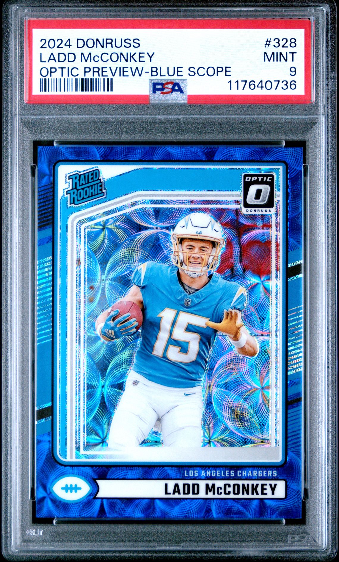 2024 Panini Donruss Ladd Mcconkey #328 (Optic Preview-Blue Scope) Mint 9 front