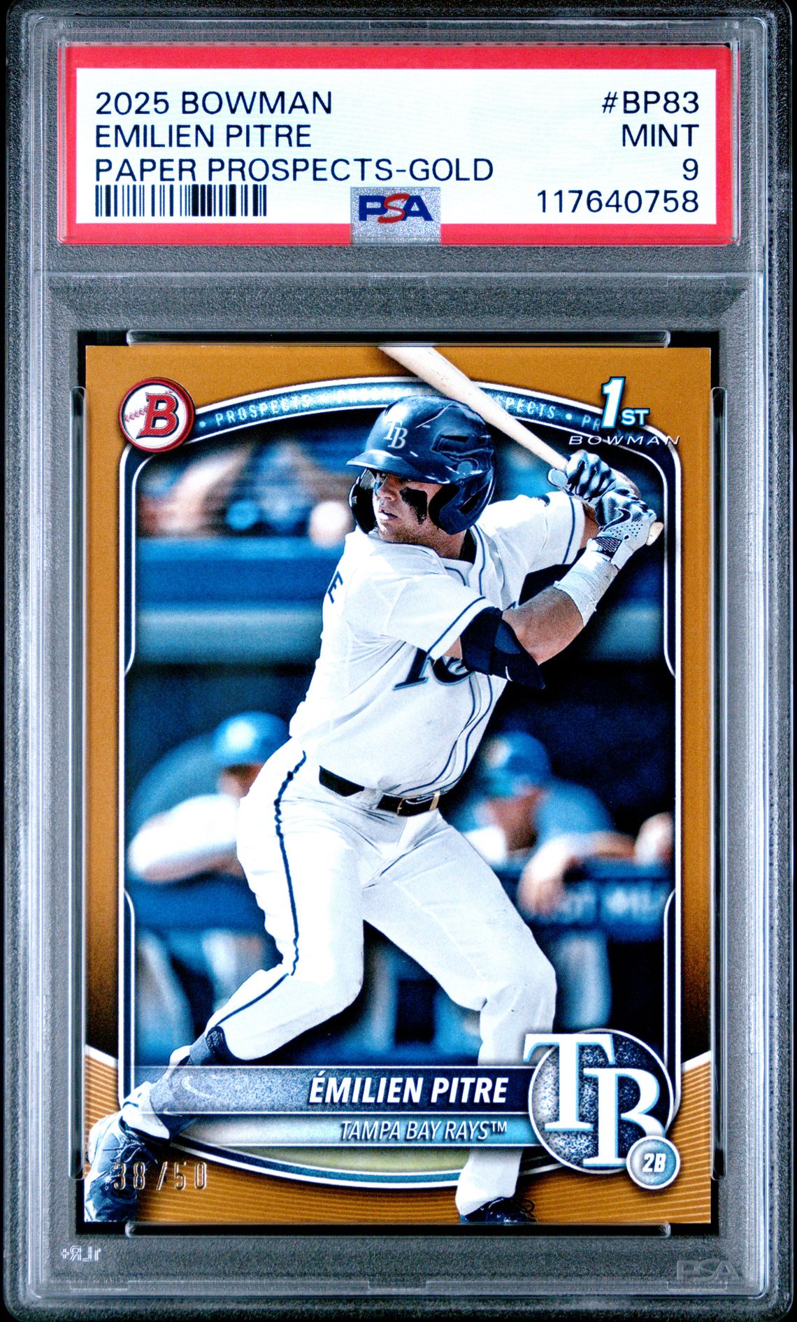 2025 Bowman Paper Prospects Emilien Pitre #Bp83 (Paper Prospects-Gold) Mint 9 front