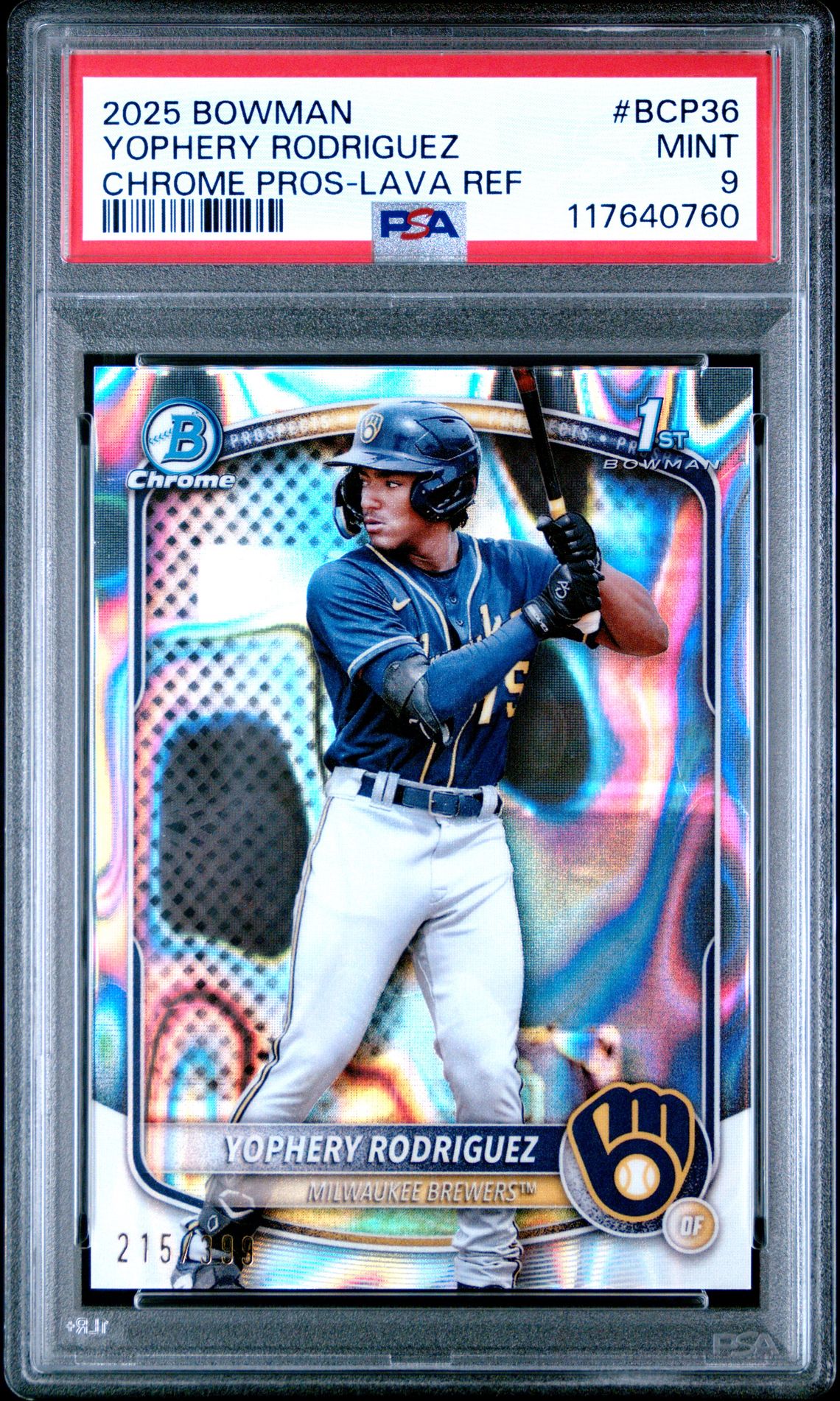 2025 Bowman Chrome Prospects Yophery Rodriguez #Bcp36 (Chrome Pros-Lava Ref) Mint 9 front