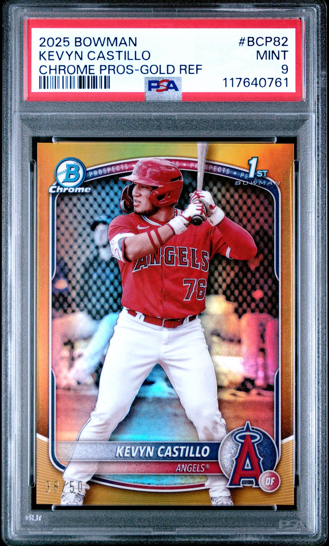 2025 Bowman Chrome Prospects Kevyn Castillo #Bcp82 (Chrome Pros-Gold Ref) Mint 9 front