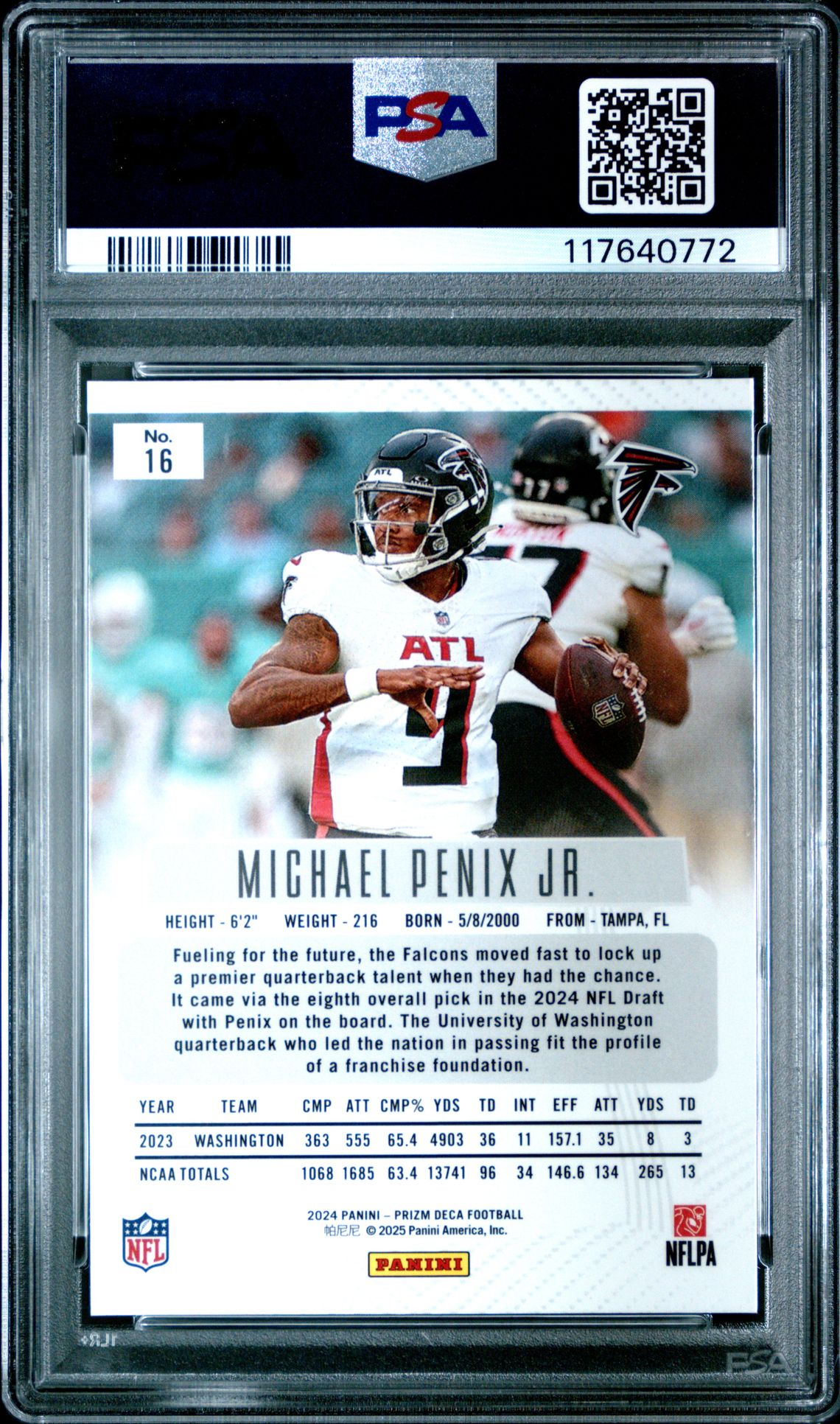2024 Panini Prizm Deca Michael Penix Jr. #16 Mint 9 back
