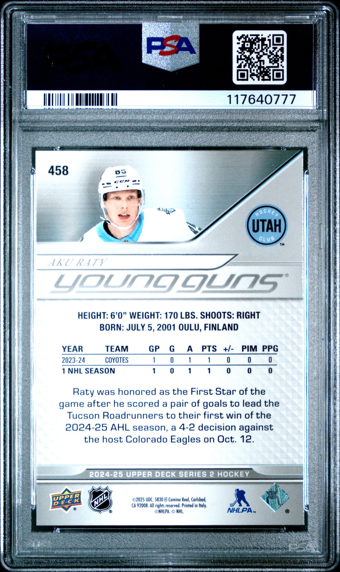 2024 Upper Deck Aku Raty #458 (Deluxe) Mint 9 back