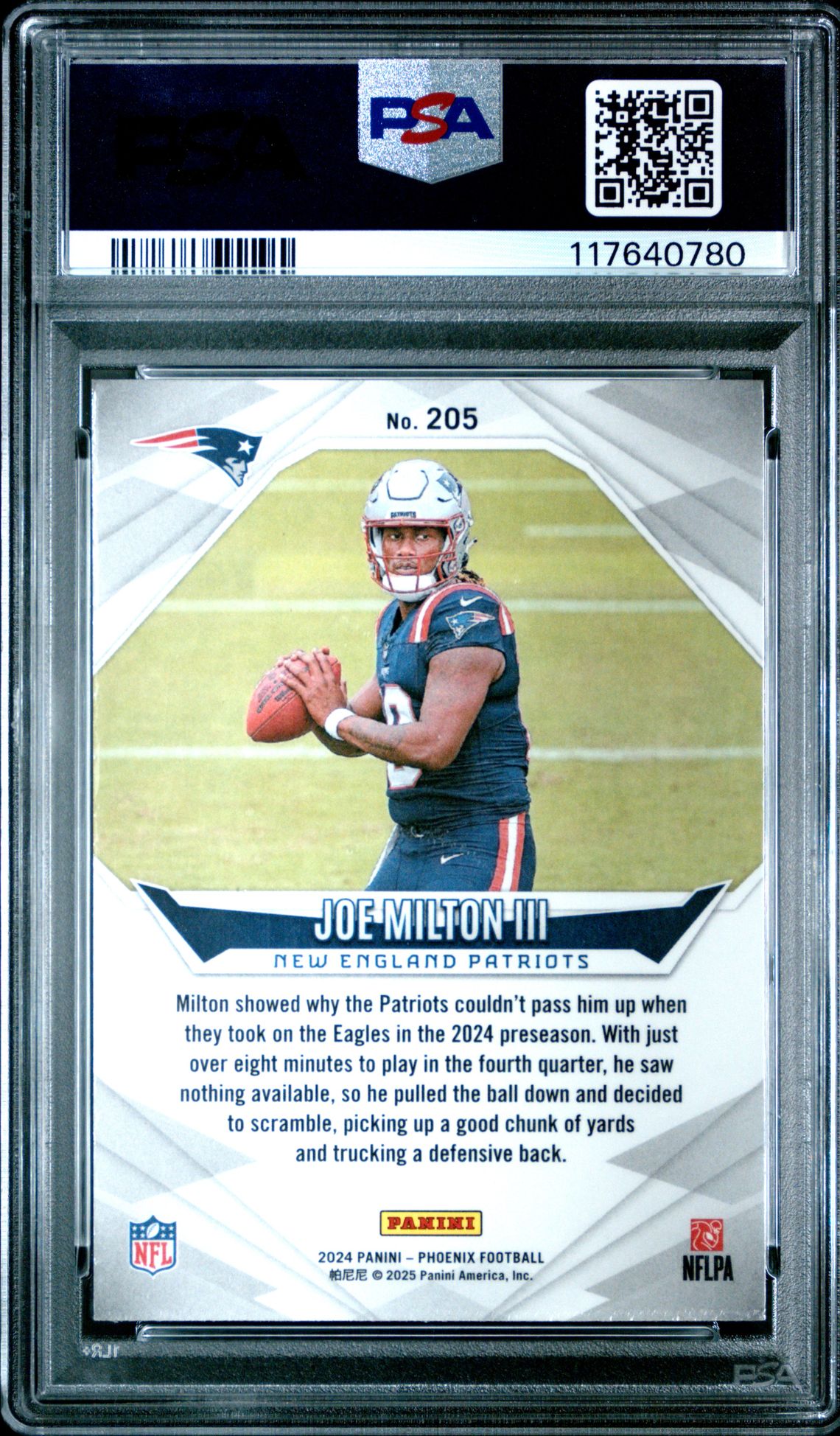 2024 Panini Phoenix Joe Milton Iii #205 (Purple Hyper) Nm-Mt 8 back