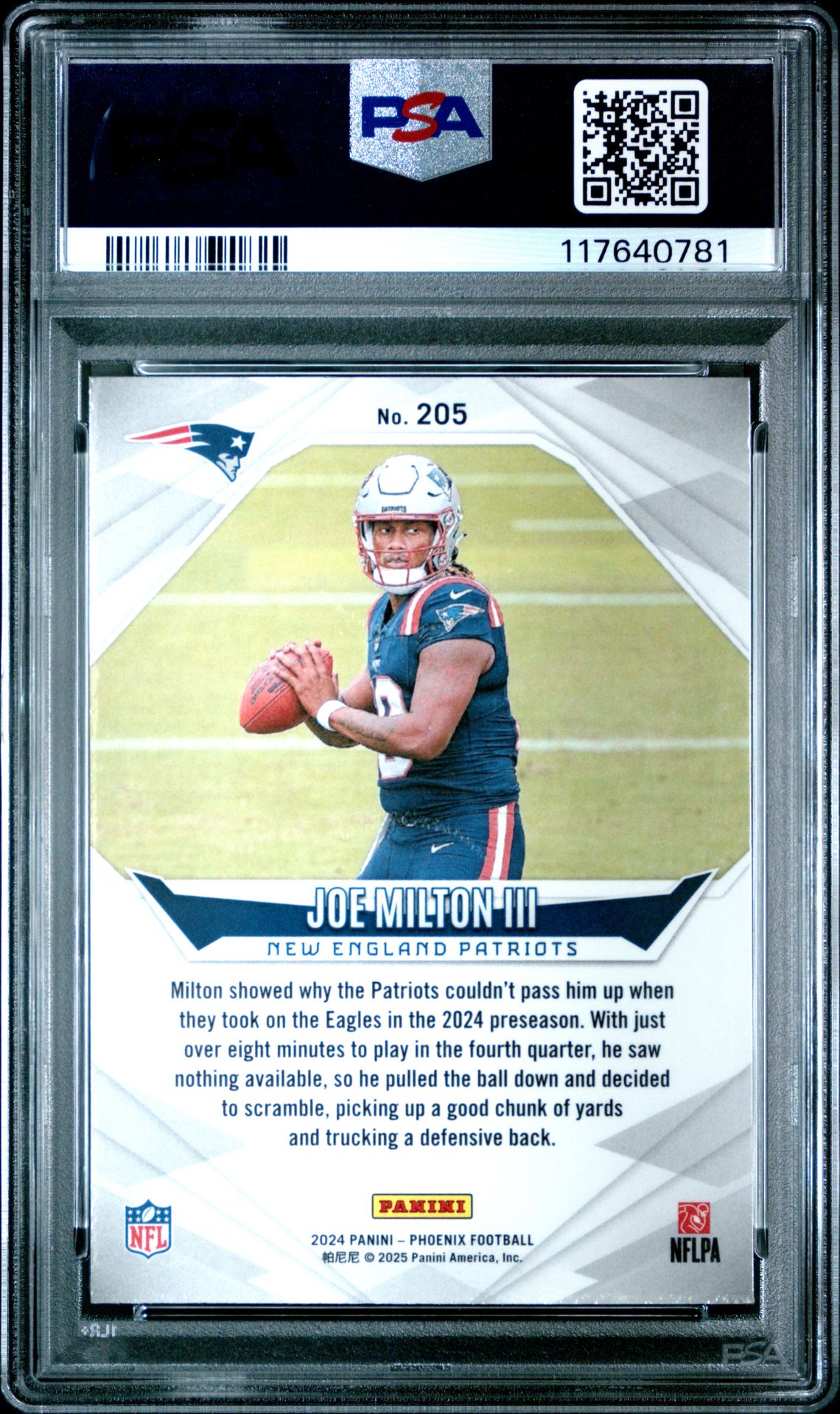 2024 Panini Phoenix Joe Milton Iii #205 (Purple Lazer) Nm-Mt 8 back