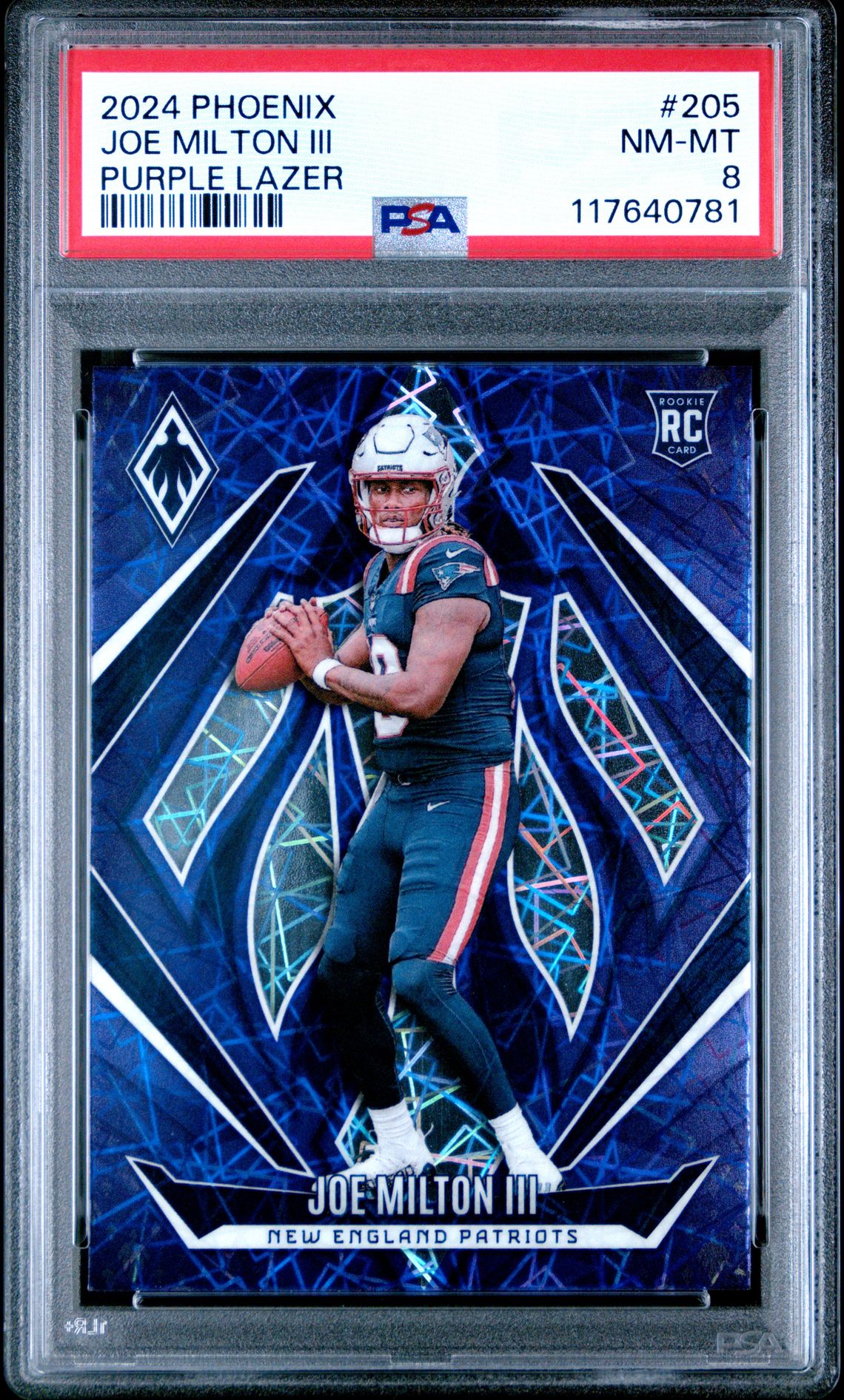 2024 Panini Phoenix Joe Milton Iii #205 (Purple Lazer) Nm-Mt 8 front