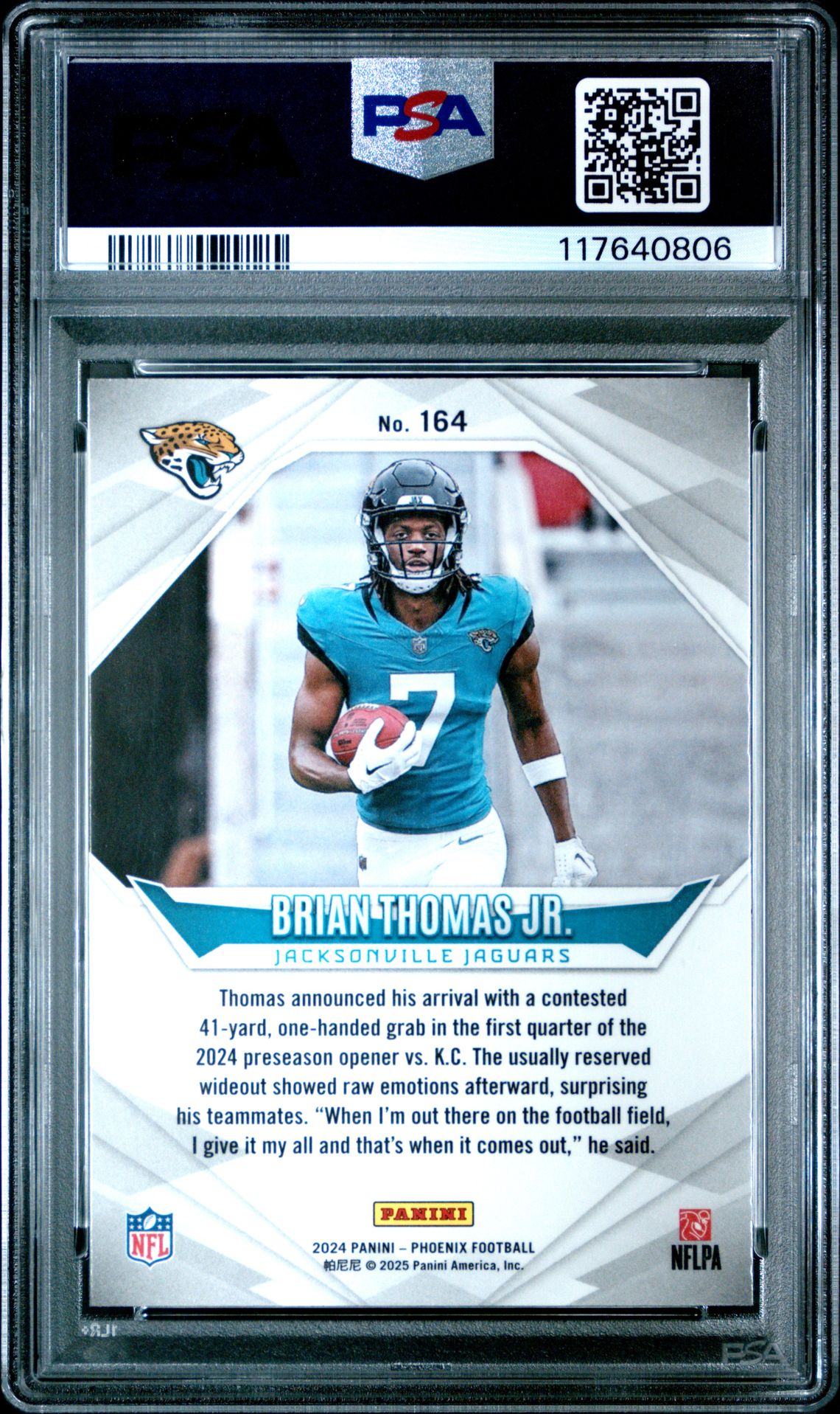 2024 Panini Phoenix Brian Thomas Jr. #164 (Lazer) Gem Mt 10 back