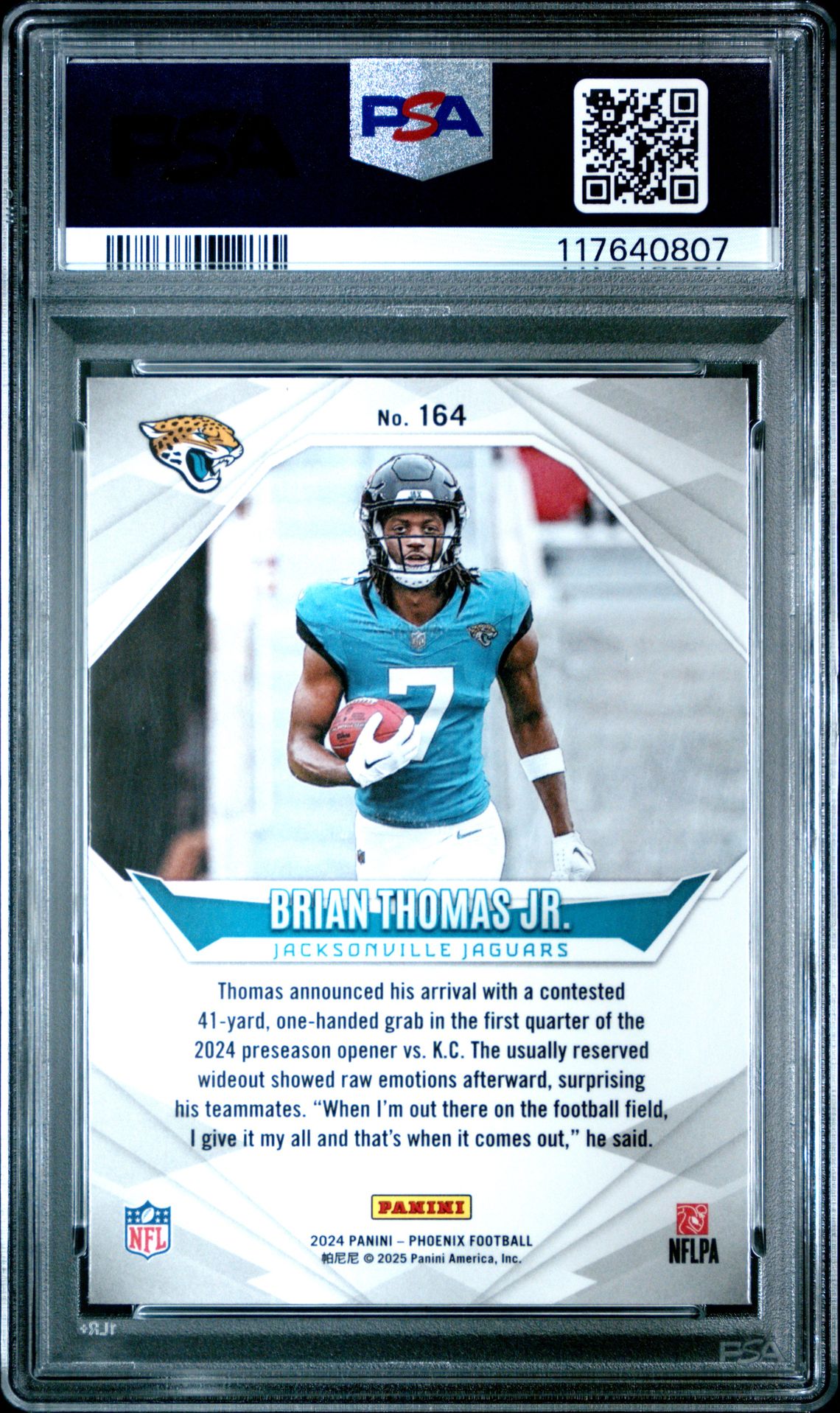 2024 Panini Phoenix Brian Thomas Jr. #164 (Lazer) Gem Mt 10 back