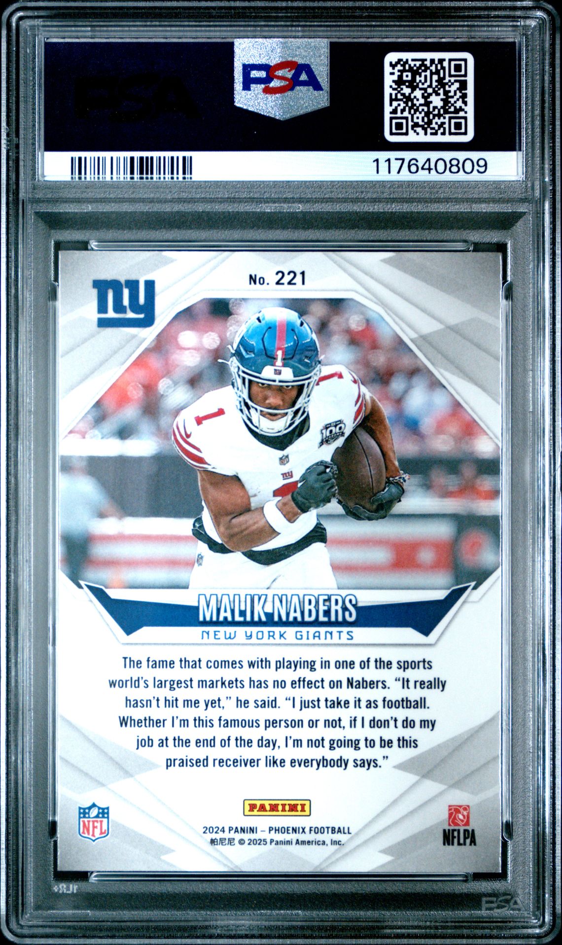 2024 Panini Phoenix Malik Nabers #221 (Purple Fade) Mint 9 back