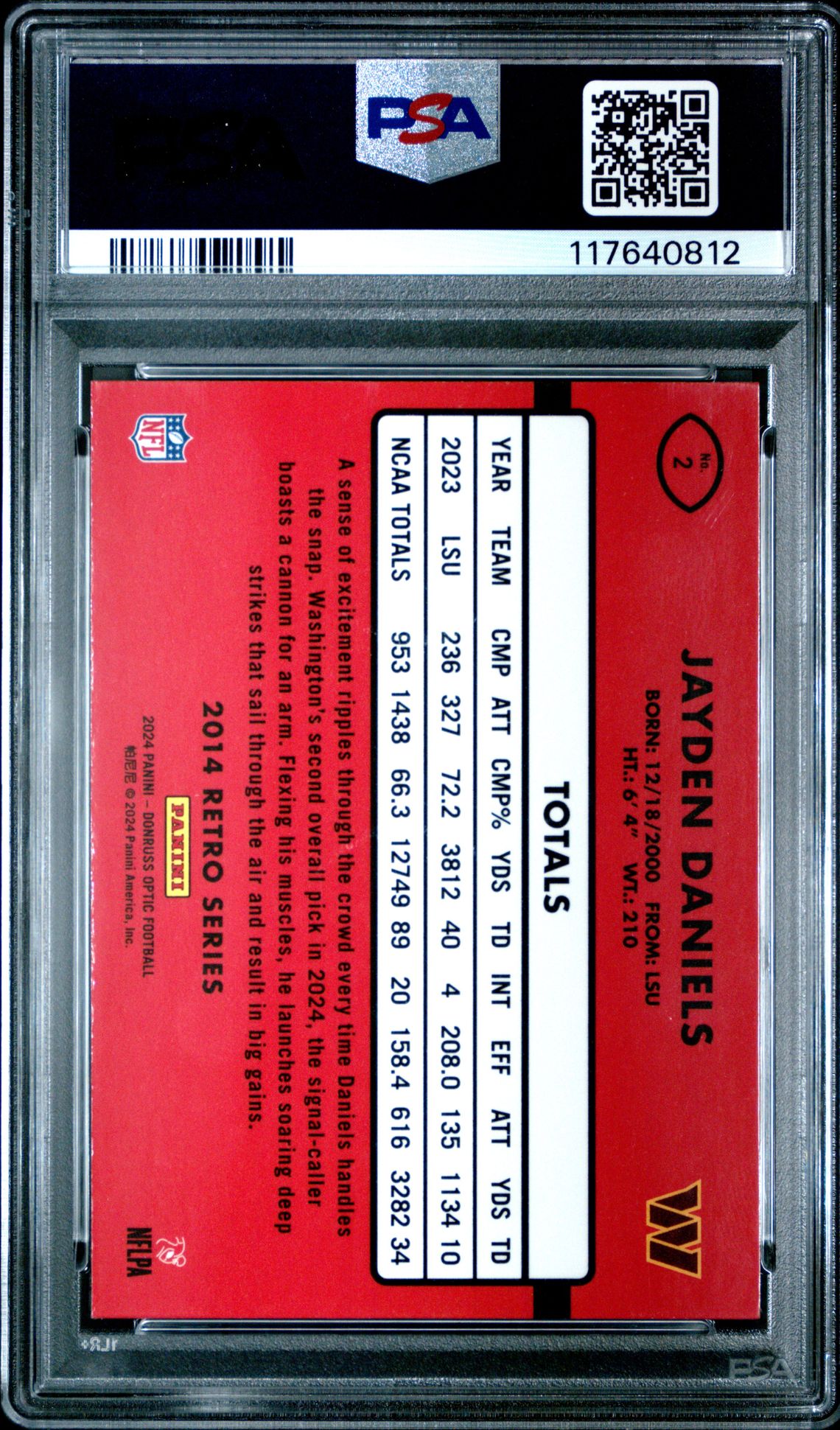 2024 Panini Donruss Optic 2014 Retro Series Jayden Daniels #2 Mint 9 back