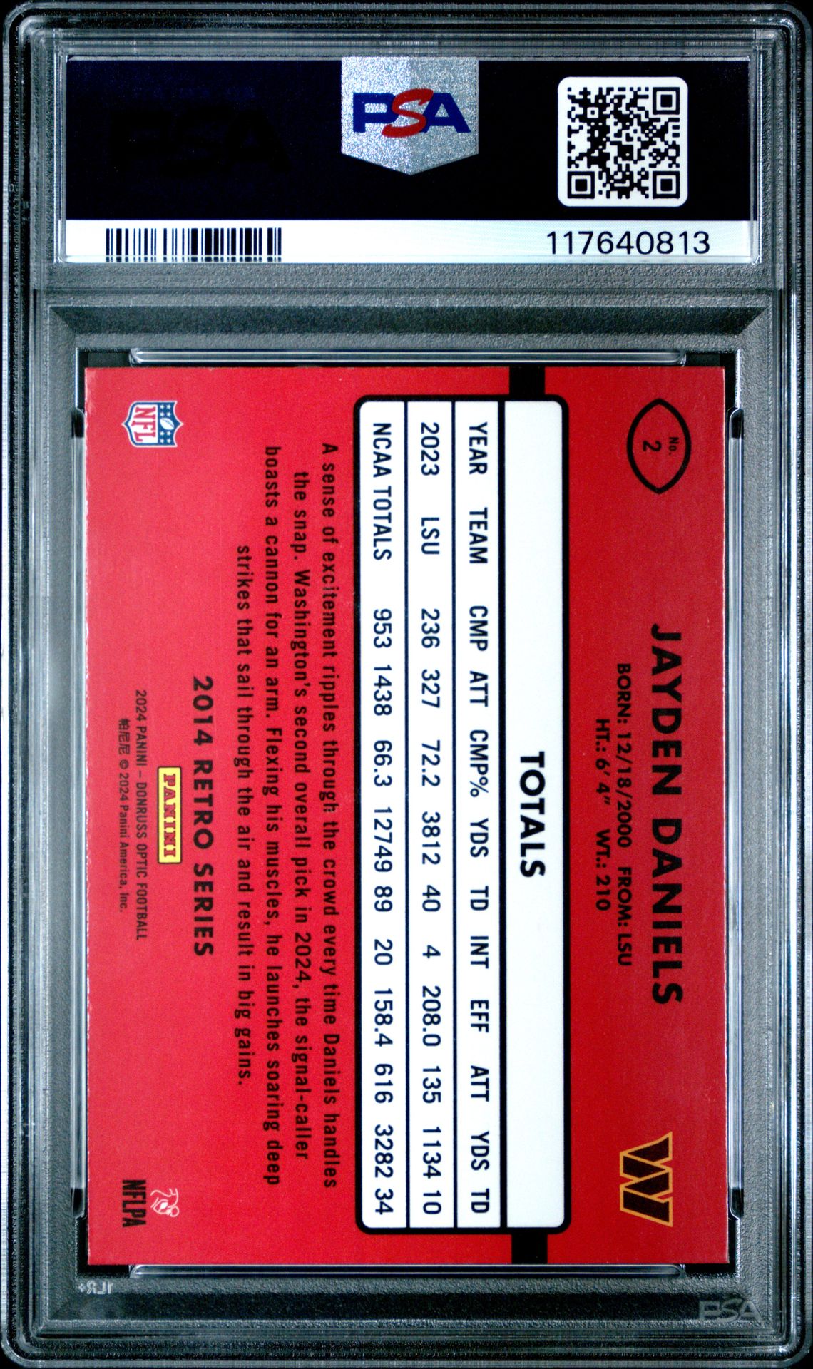 2024 Panini Donruss Optic 2014 Retro Series Jayden Daniels #2 Mint 9 back