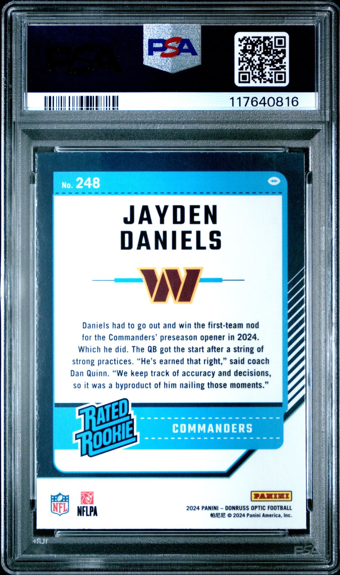 2024 Panini Donruss Optic Jayden Daniels #248 Mint 9 back