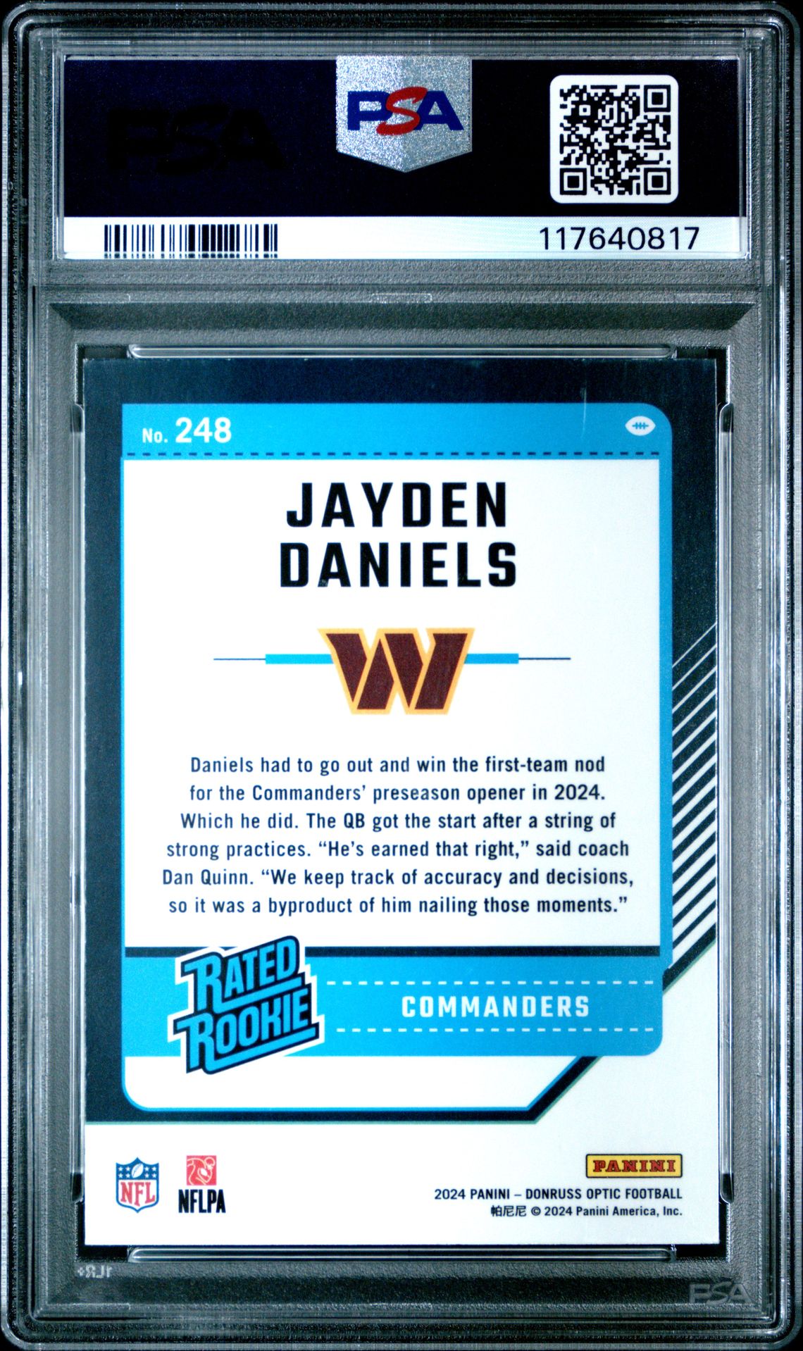 2024 Panini Donruss Optic Jayden Daniels #248 Mint 9 back