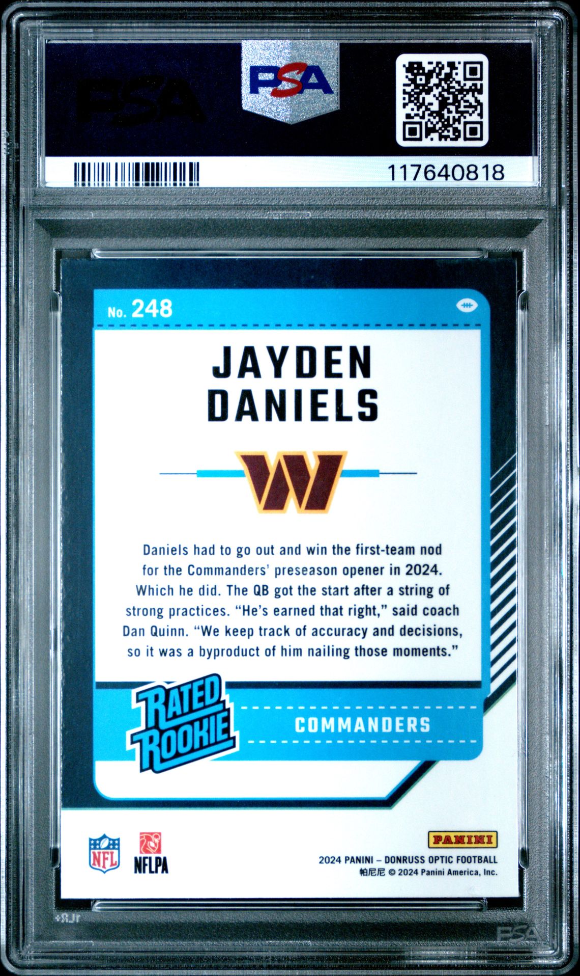 2024 Panini Donruss Optic Jayden Daniels #248 Mint 9 back