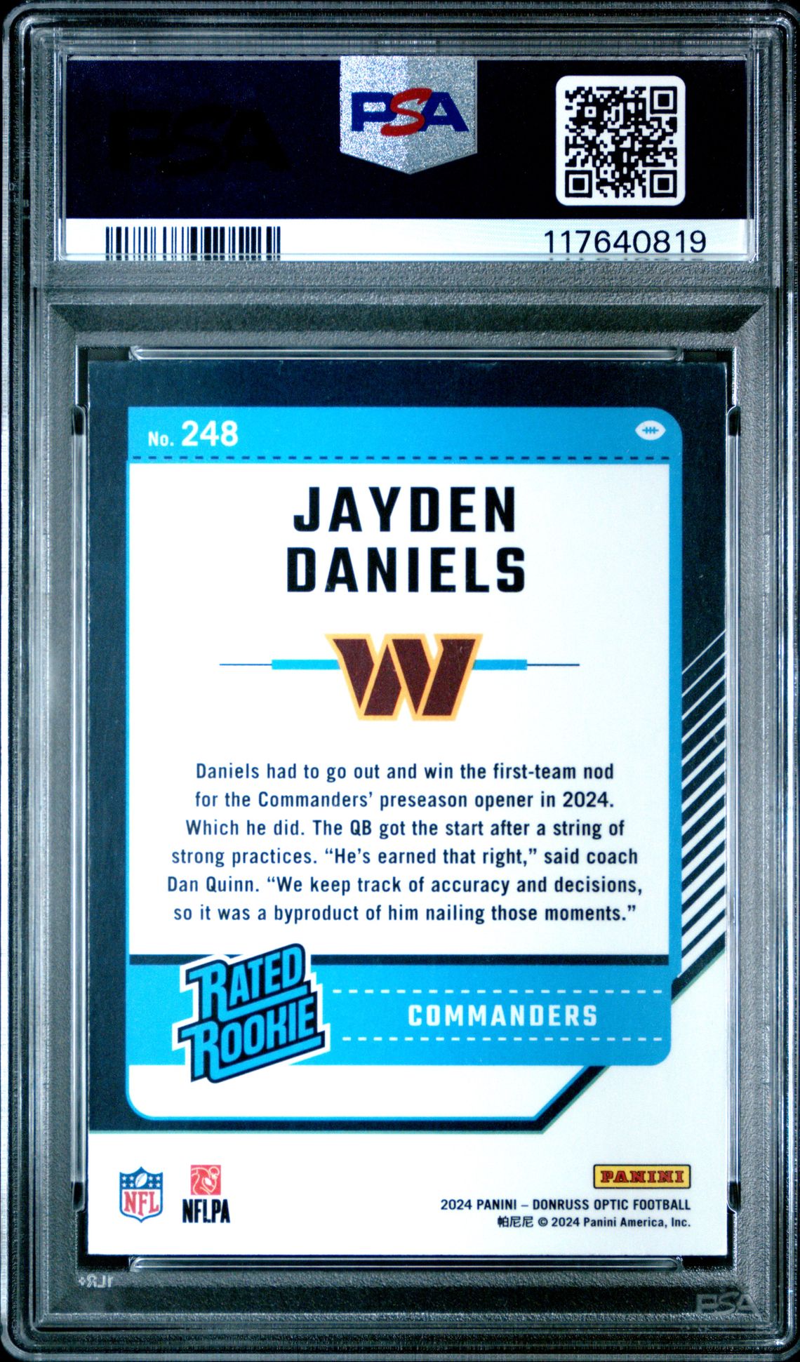 2024 Panini Donruss Optic Jayden Daniels #248 Mint 9 back