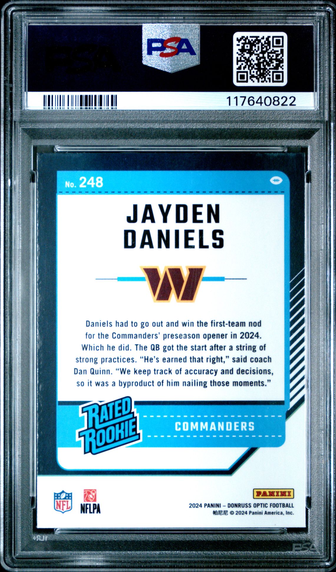 2024 Panini Donruss Optic Jayden Daniels #248 Mint 9 back