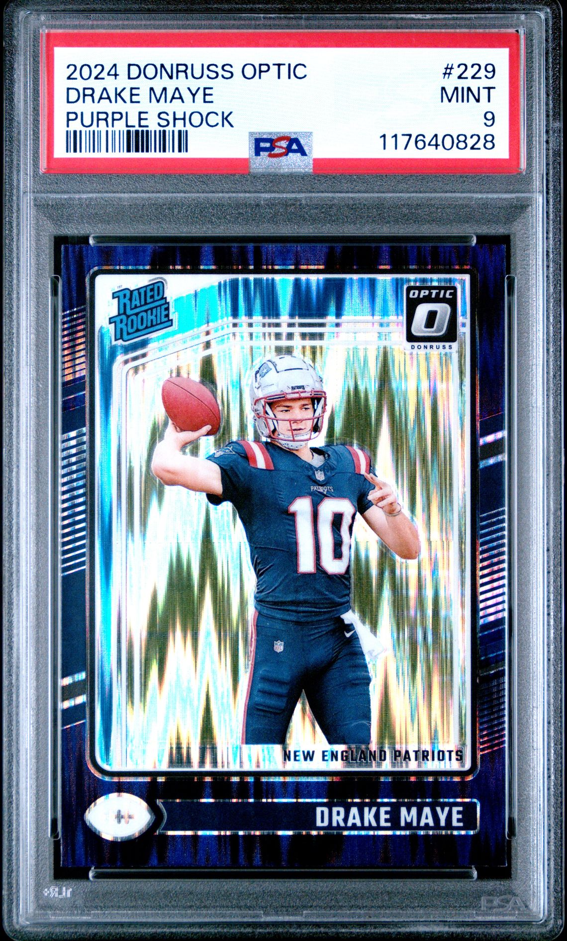 2024 Panini Donruss Optic Drake Maye #229 (Purple Shock) Mint 9 front
