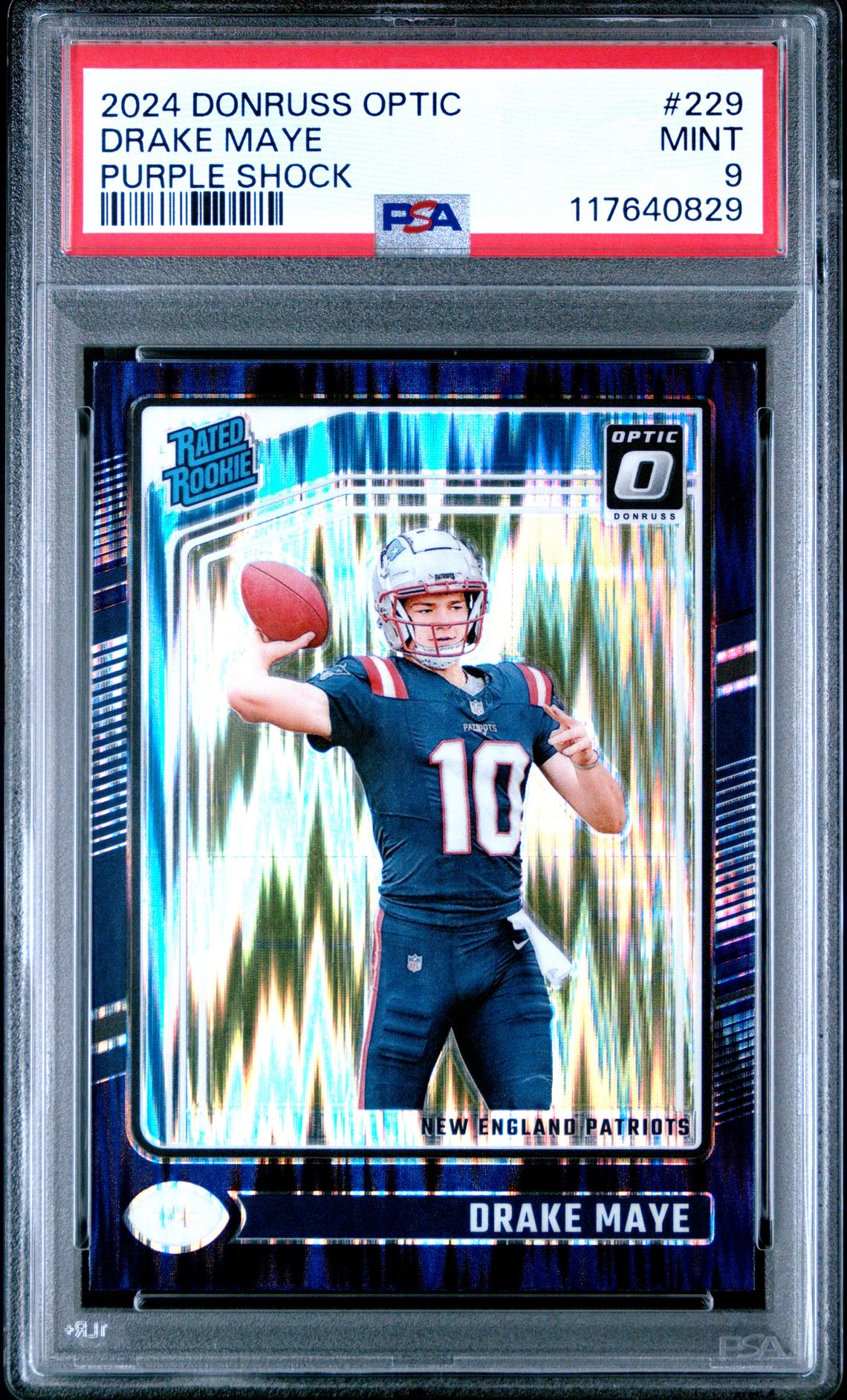 2024 Panini Donruss Optic Drake Maye #229 (Purple Shock) Mint 9 front