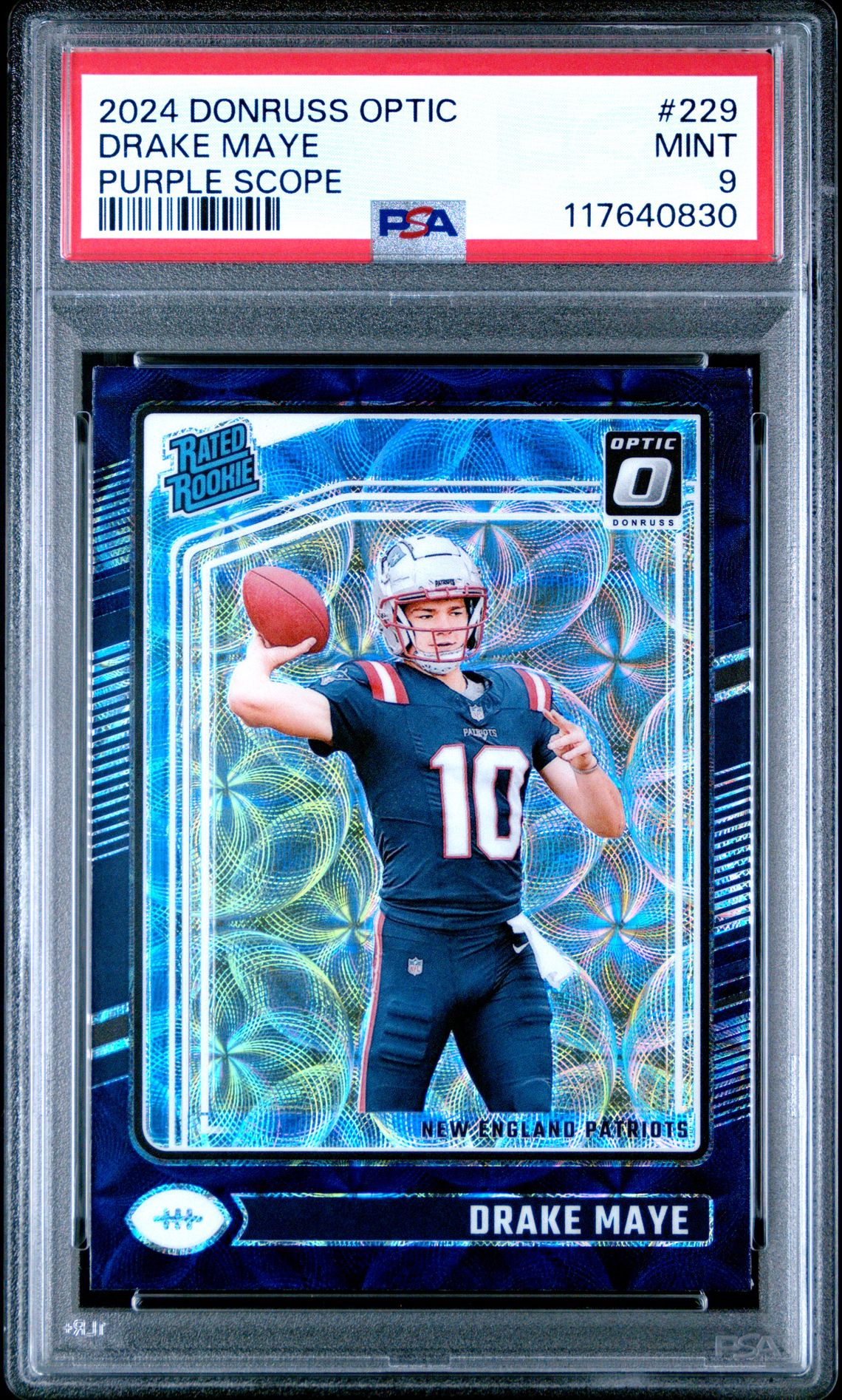 2024 Panini Donruss Optic Drake Maye #229 (Purple Scope) Mint 9 front