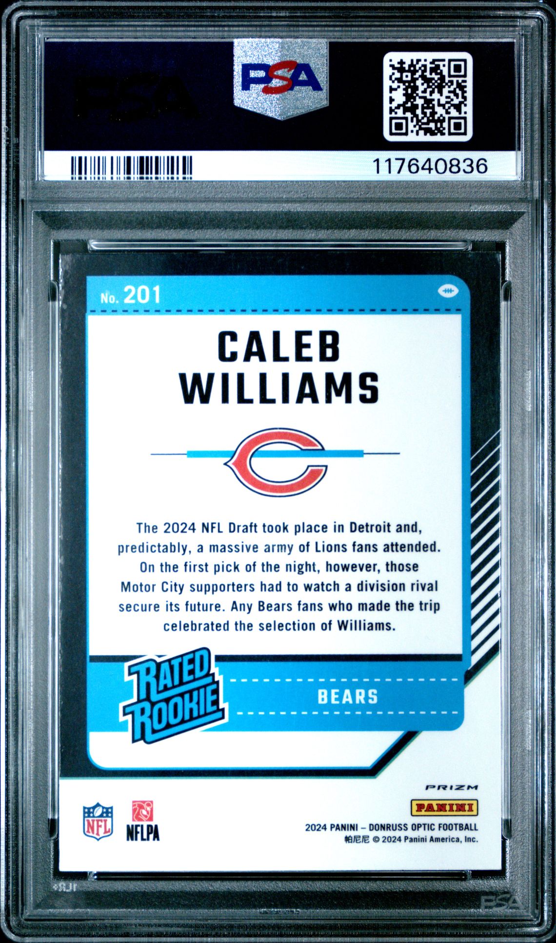 2024 Panini Donruss Optic Caleb Williams #201 (Holo) Mint 9 back