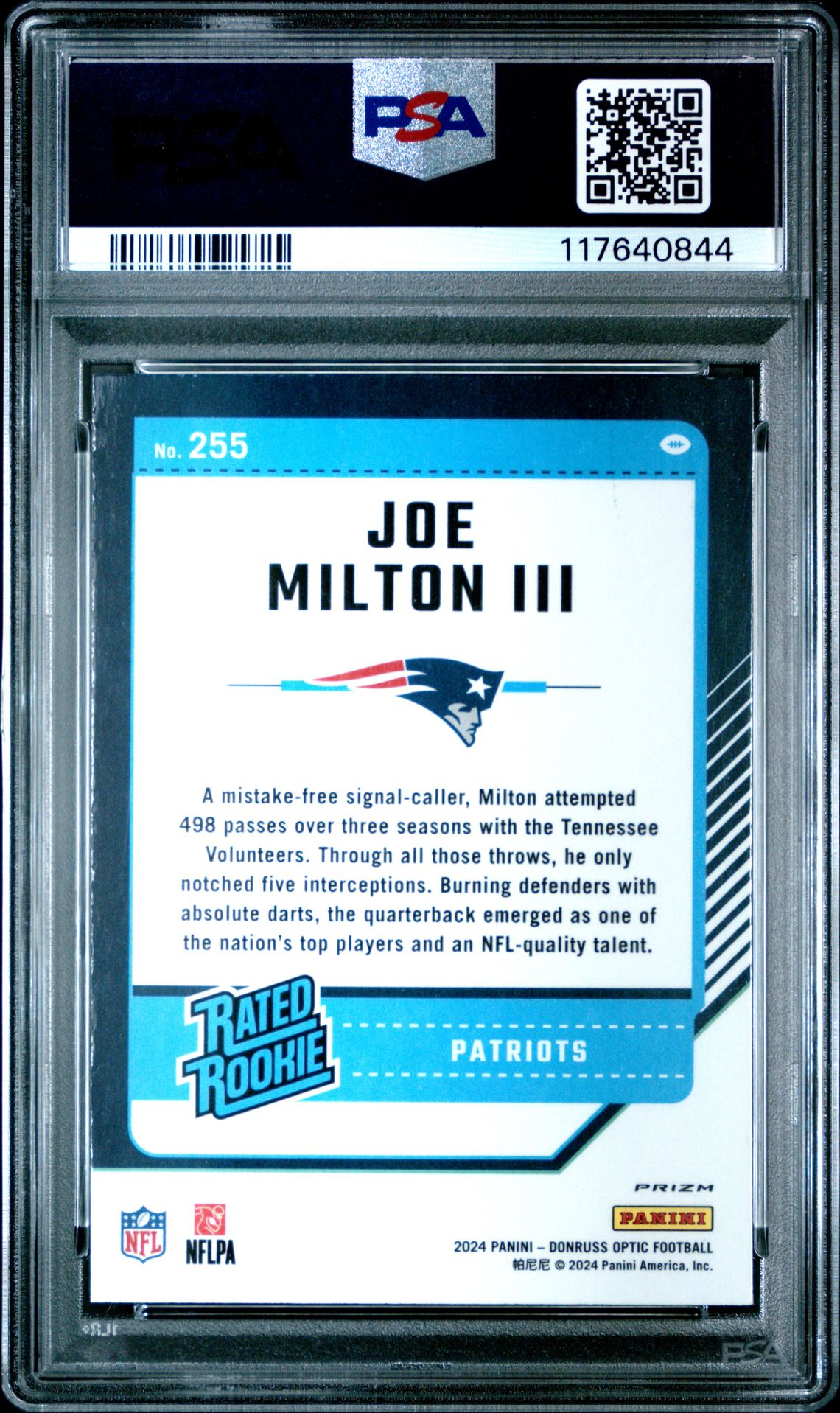 2024 Panini Donruss Optic Joe Milton Iii #255 (Green Hyper) Mint 9 back