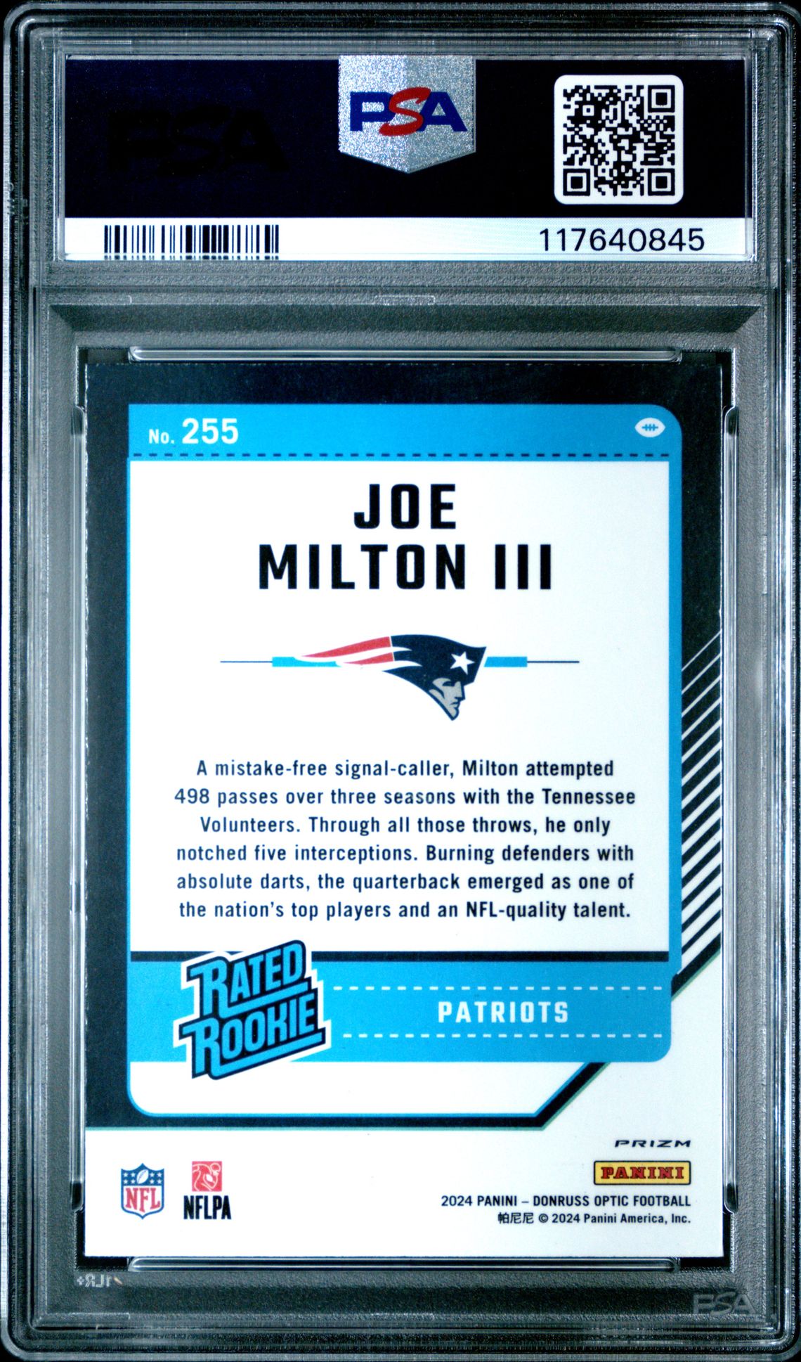 2024 Panini Donruss Optic Joe Milton Iii #255 (Holo) Mint 9 back
