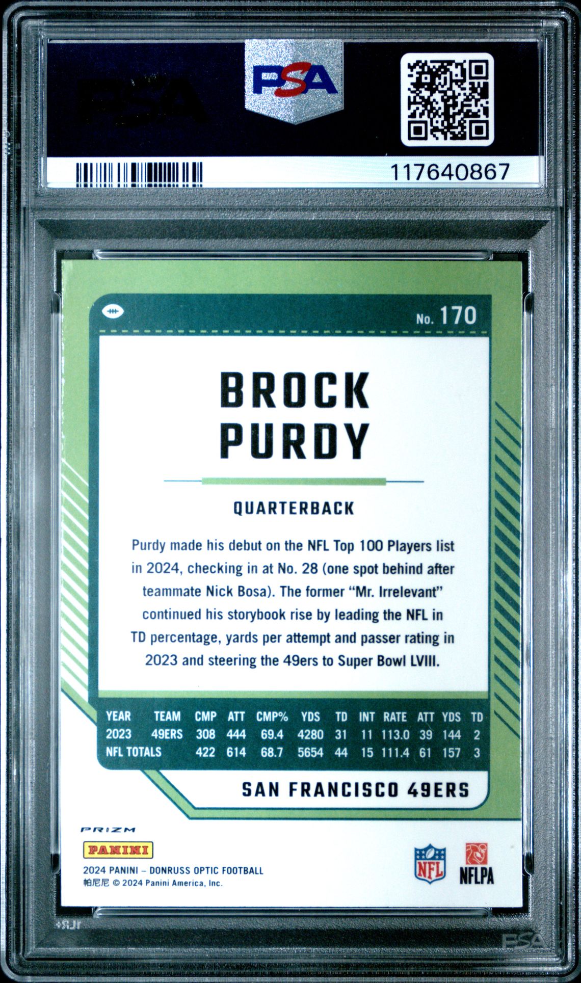 2024 Panini Donruss Optic Brock Purdy #170 (Rocket) Mint 9 back