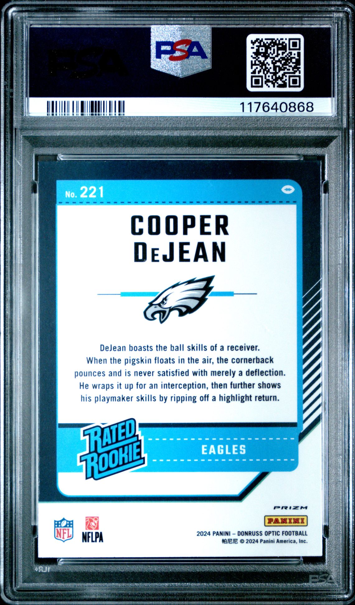 2024 Panini Donruss Optic Cooper Dejean #221 (Stars) Mint 9 back