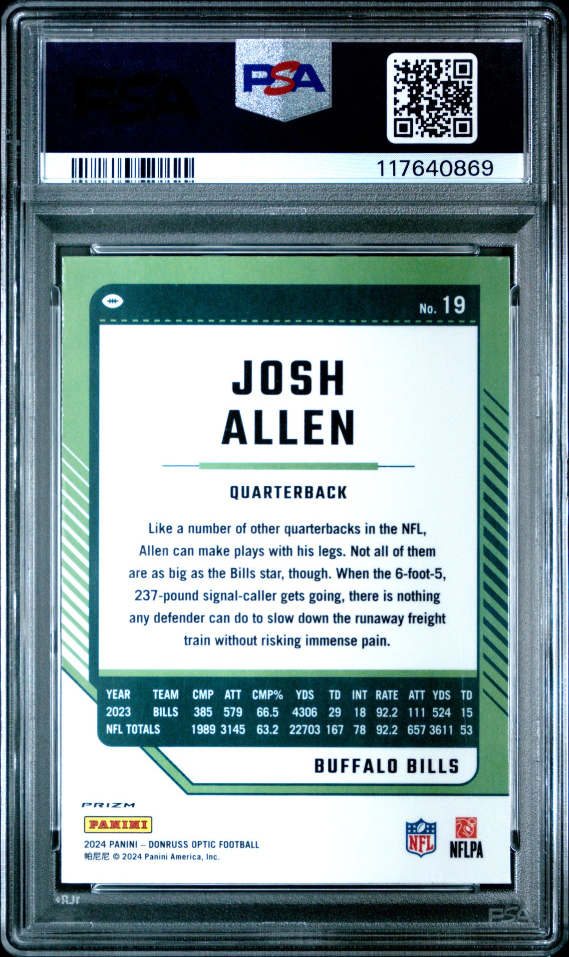 2024 Panini Donruss Optic Josh Allen #19 (Stars) Mint 9 back
