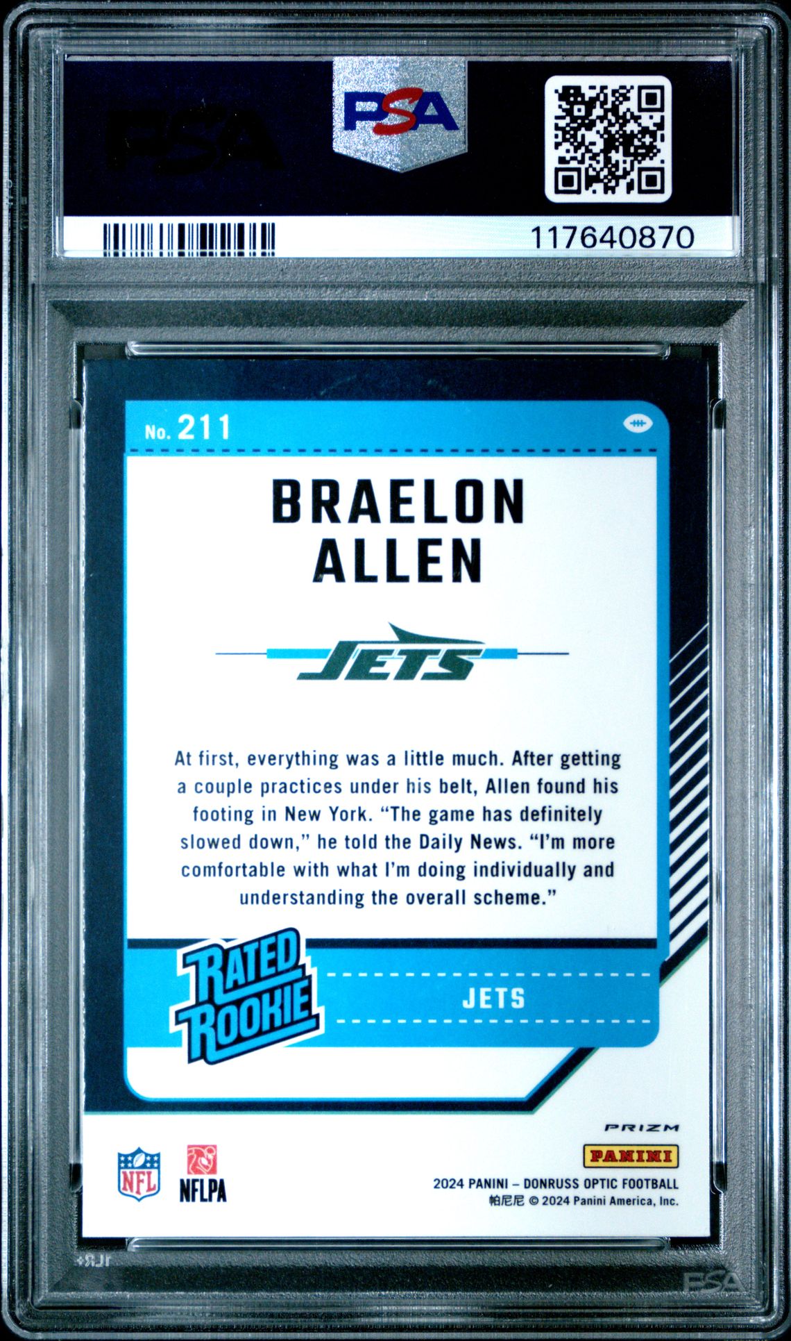 2024 Panini Donruss Optic Braelon Allen #211 (Fire) Mint 9 back