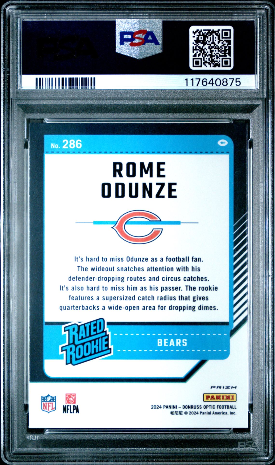 2024 Panini Donruss Optic Rome Odunze #286 (Purple Shock) Mint 9 back