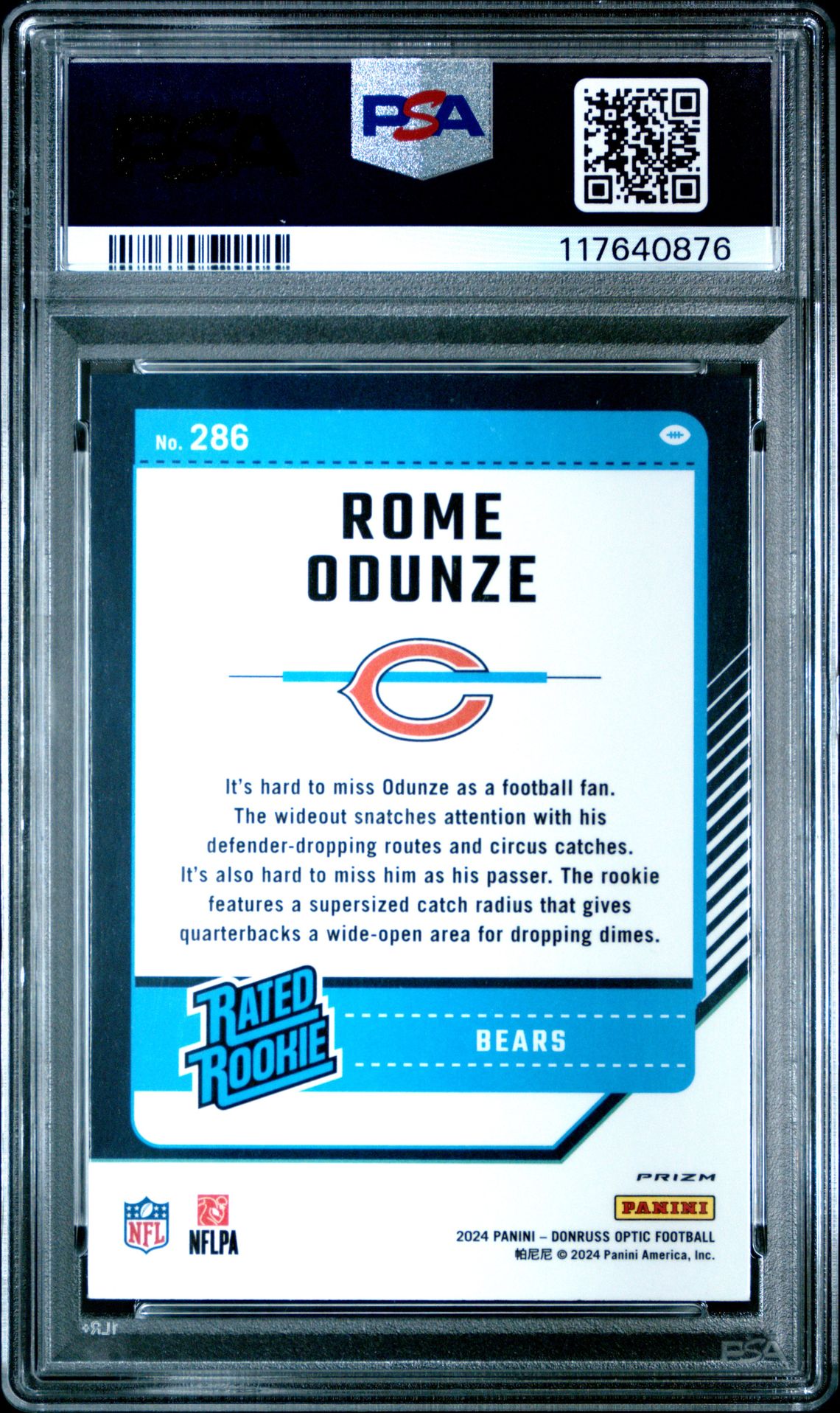 2024 Panini Donruss Optic Rome Odunze #286 (Purple Shock) Mint 9 back