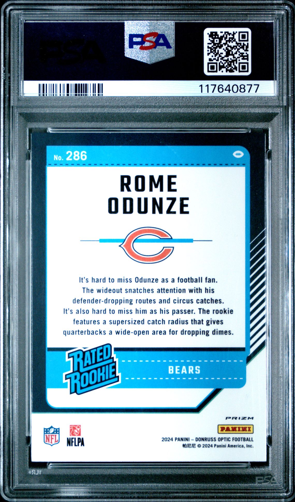 2024 Panini Donruss Optic Rome Odunze #286 (Purple Shock) Mint 9 back