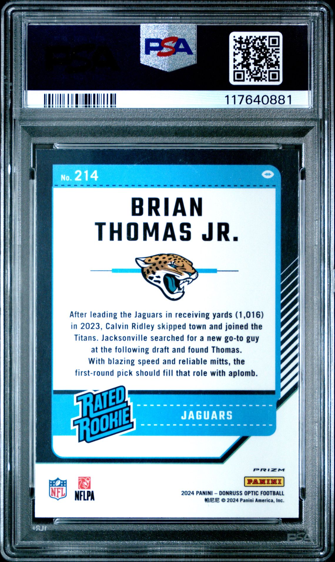 2024 Panini Donruss Optic Brian Thomas Jr. #214 (Holo) Mint 9 back