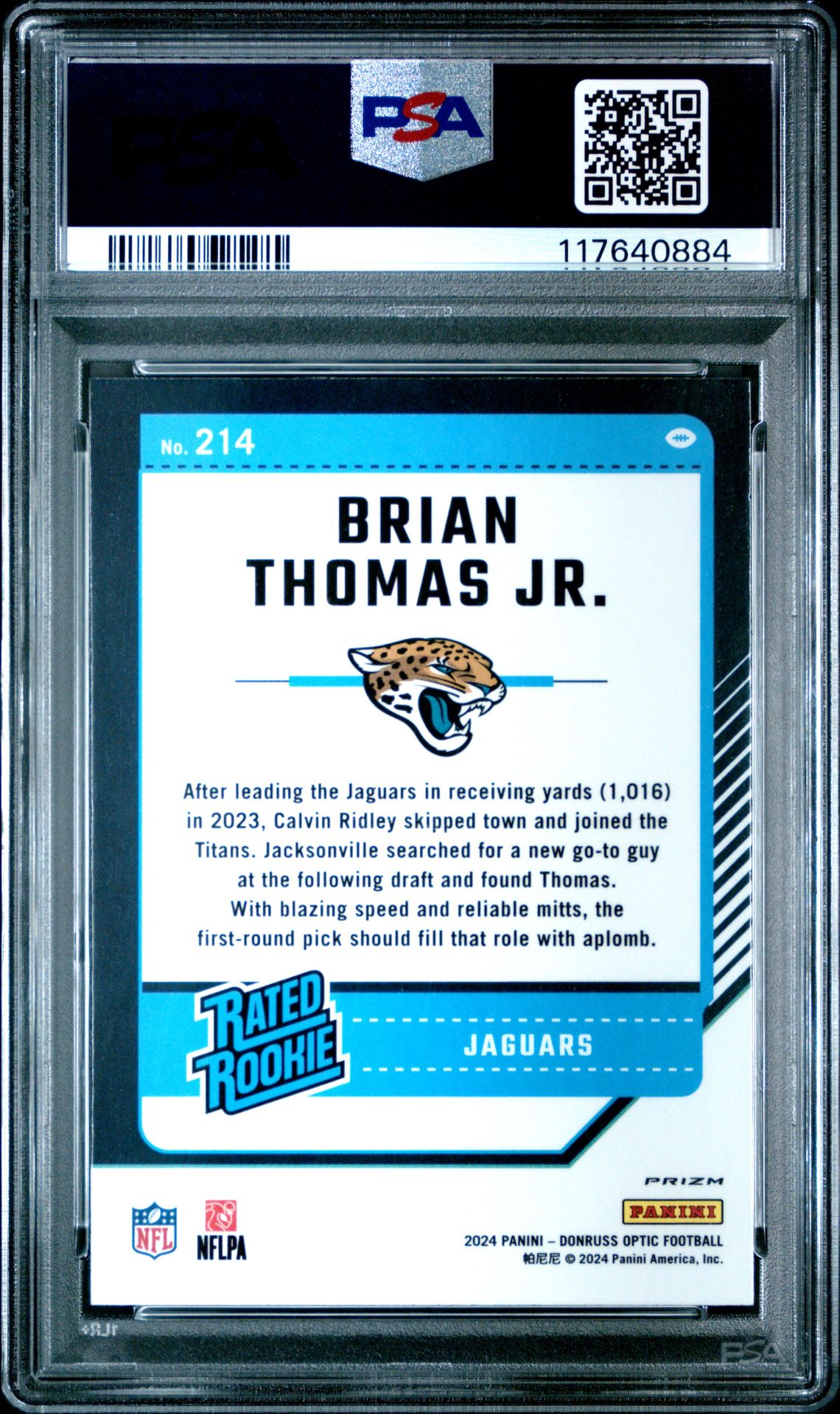 2024 Panini Donruss Optic Brian Thomas Jr. #214 (Purple Shock) Mint 9 back