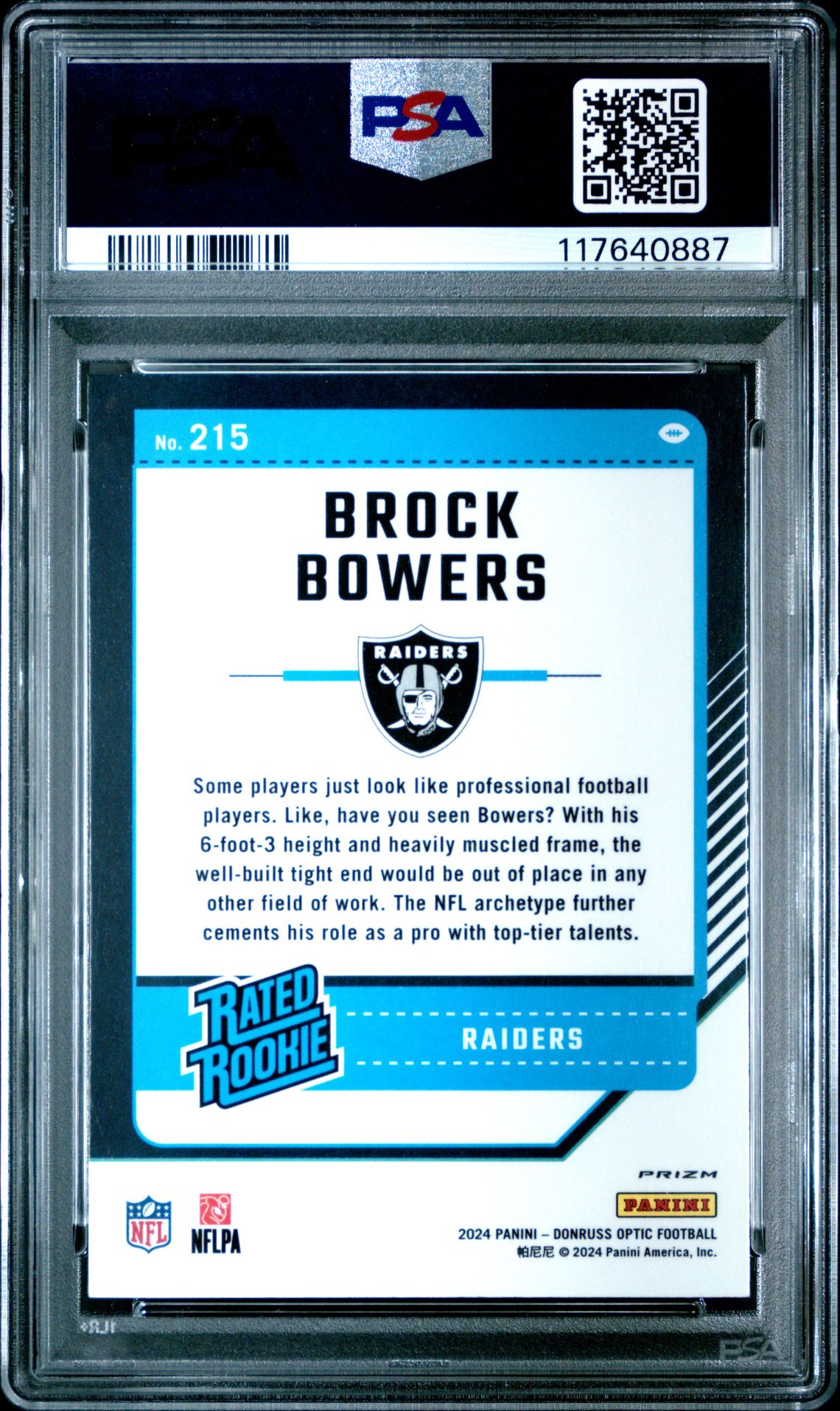 2024 Panini Donruss Optic Brock Bowers #215 (Purple Shock) Mint 9 back