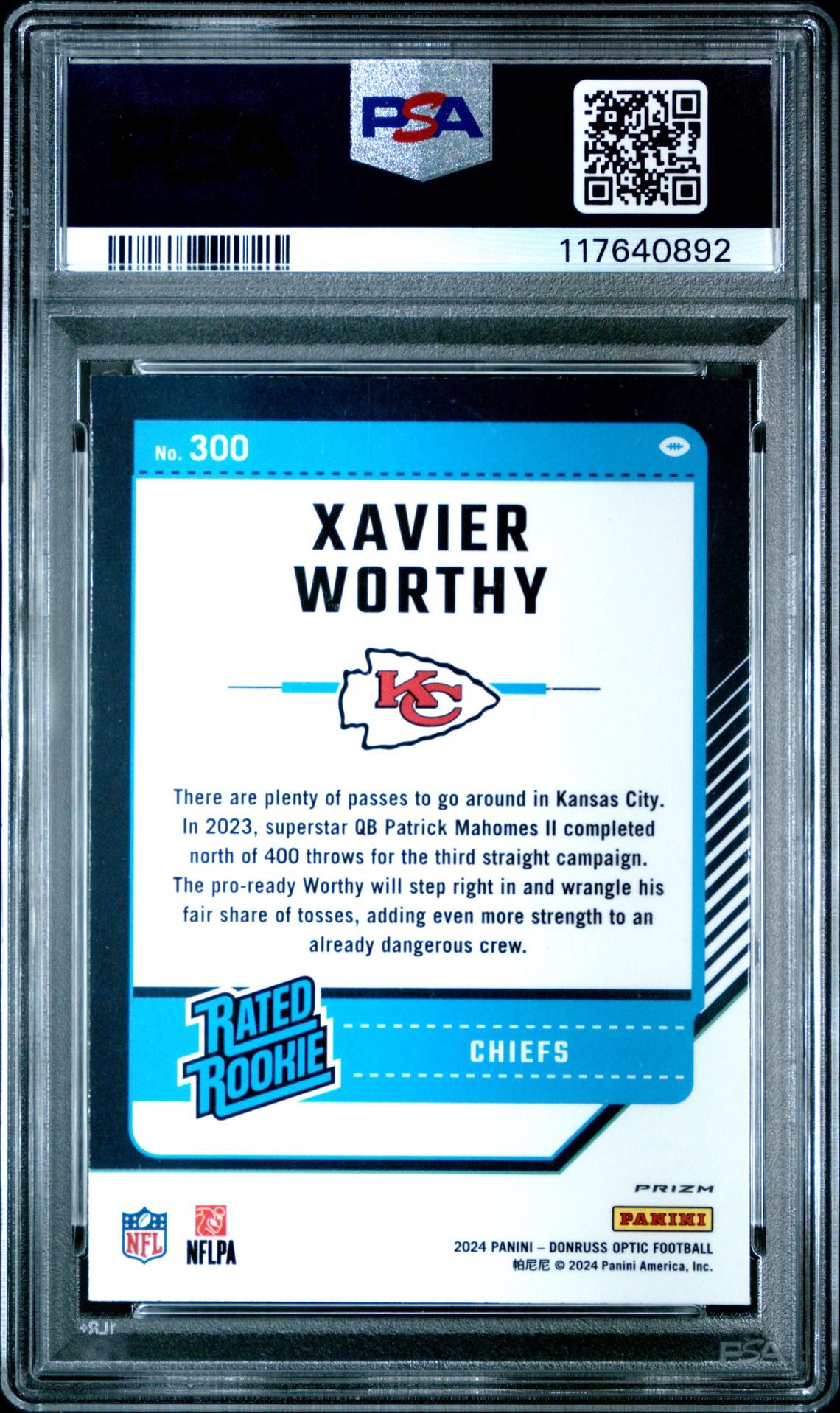 2024 Panini Donruss Optic Xavier Worthy #300 (Holo) Mint 9 back