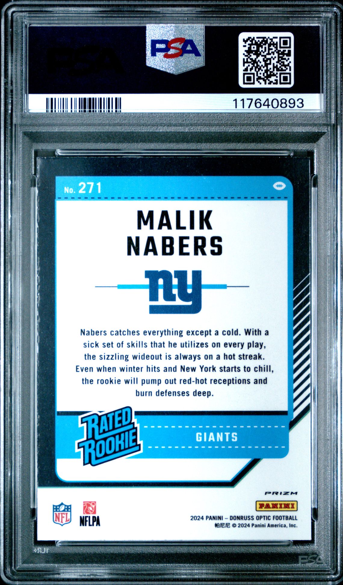 2024 Panini Donruss Optic Malik Nabers #271 (Blue Hyper) Mint 9 back