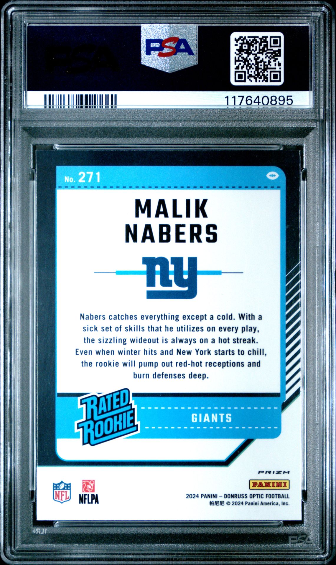 2024 Panini Donruss Optic Malik Nabers #271 (Purple Shock) Mint 9 back