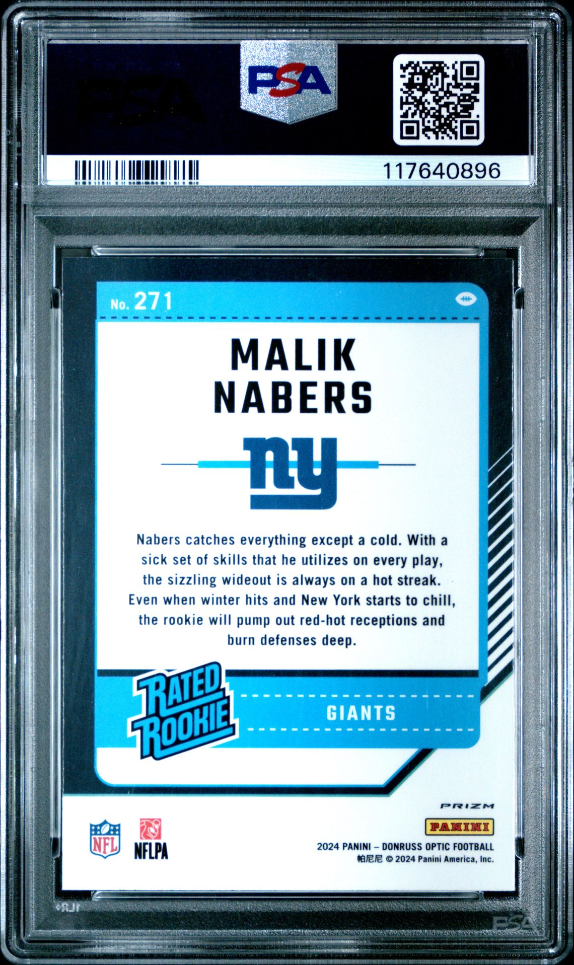 2024 Panini Donruss Optic Malik Nabers #271 (Purple Shock) Mint 9 back