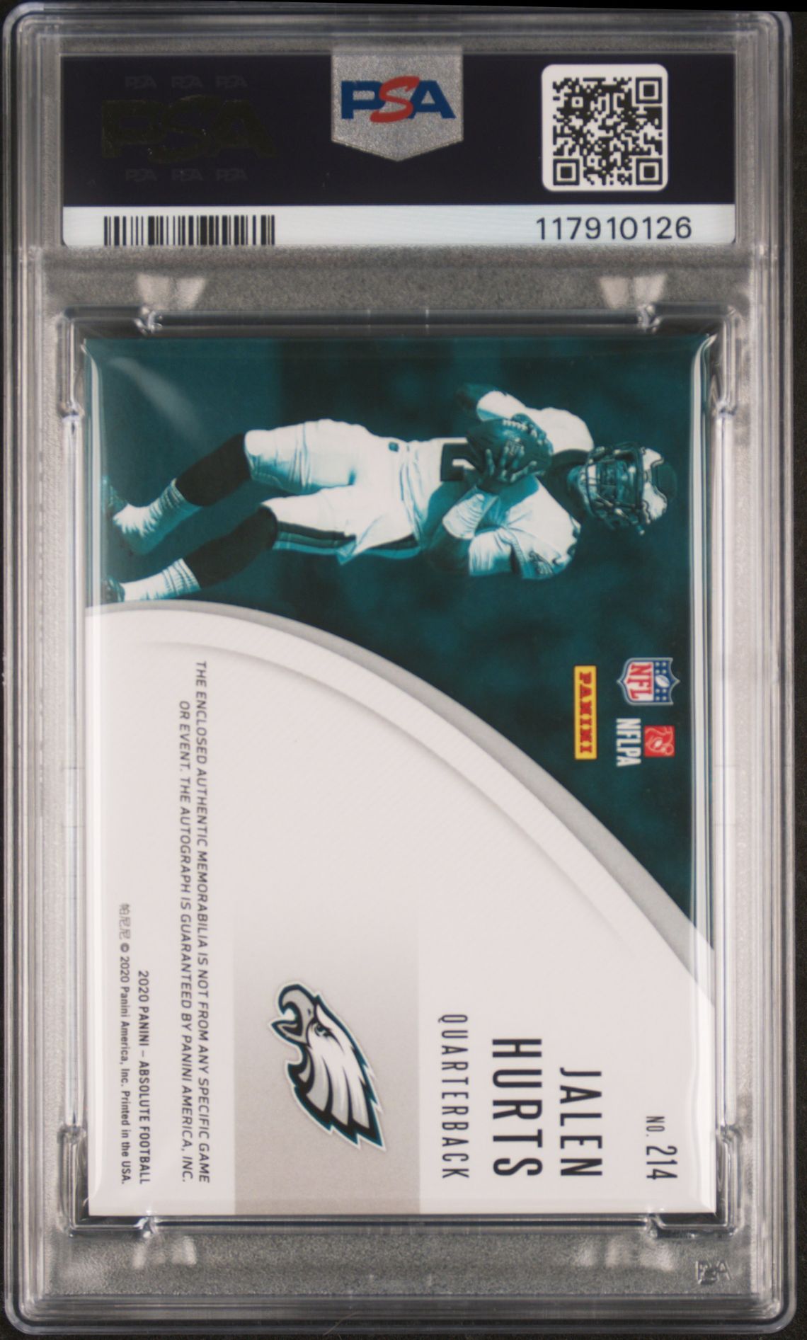 2020 Panini Absolute Jalen Hurts #214 (Materials Autograph) Nm-Mt 8 back